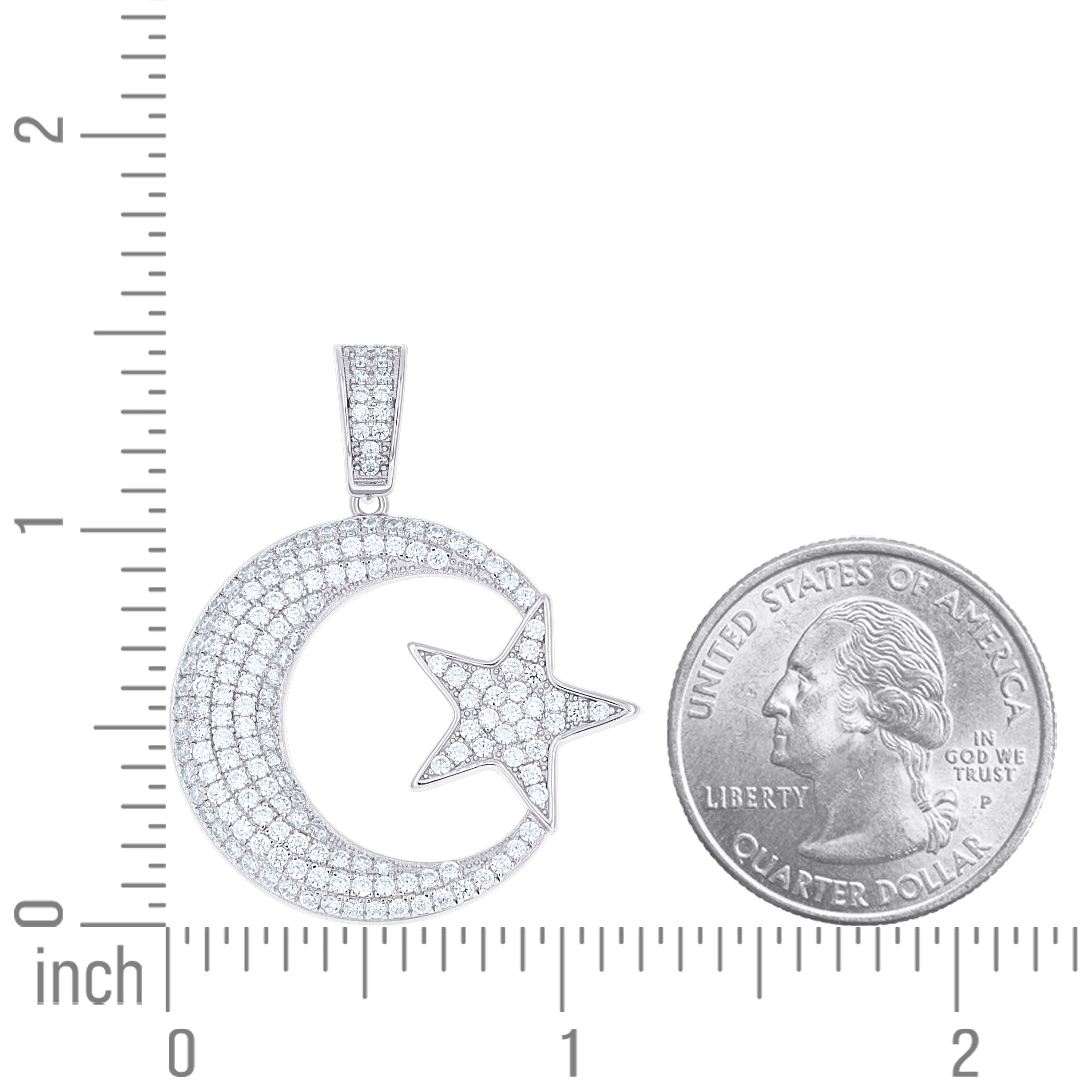 925 Sterling Silver Mens Cubic-Zirconia Crescent Moon Star Celestial Charm Pendant
