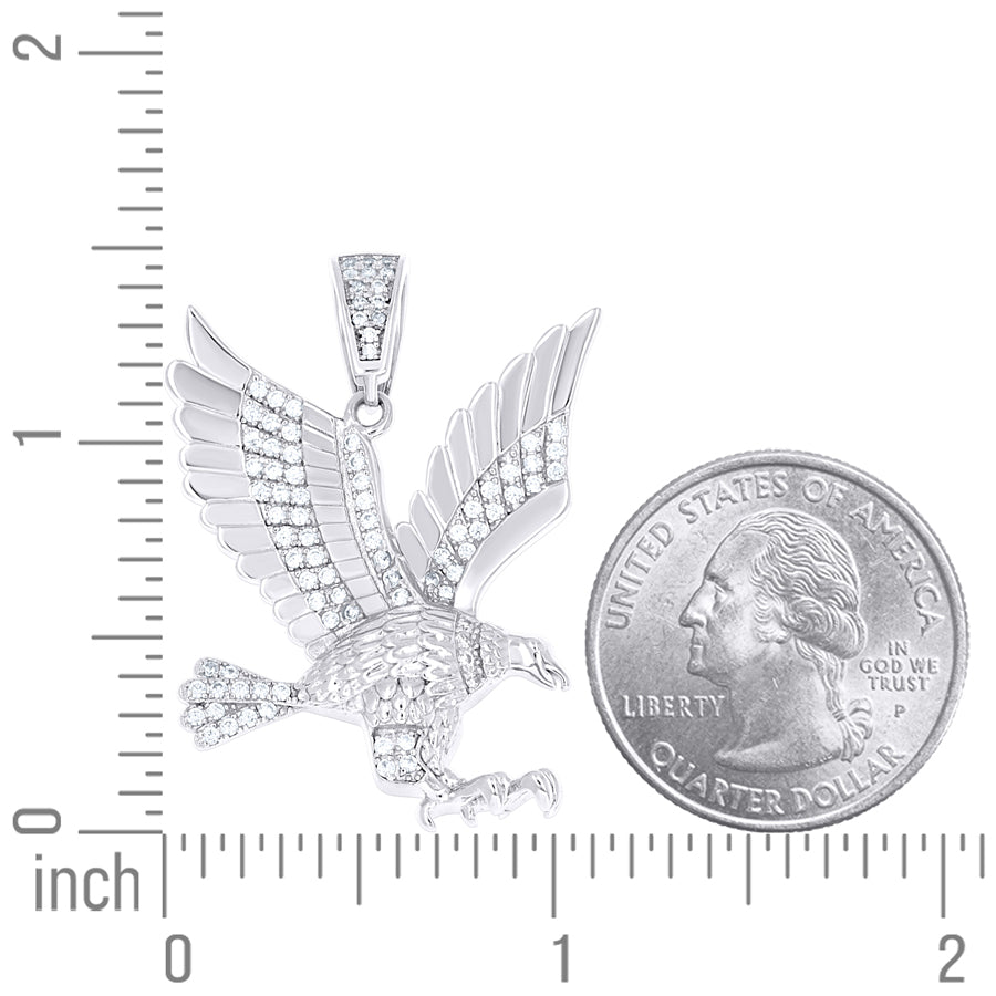 925 Sterling Silver Mens Cubic-Zirconia Bald Eagle Bird Wild Life Charm Pendant