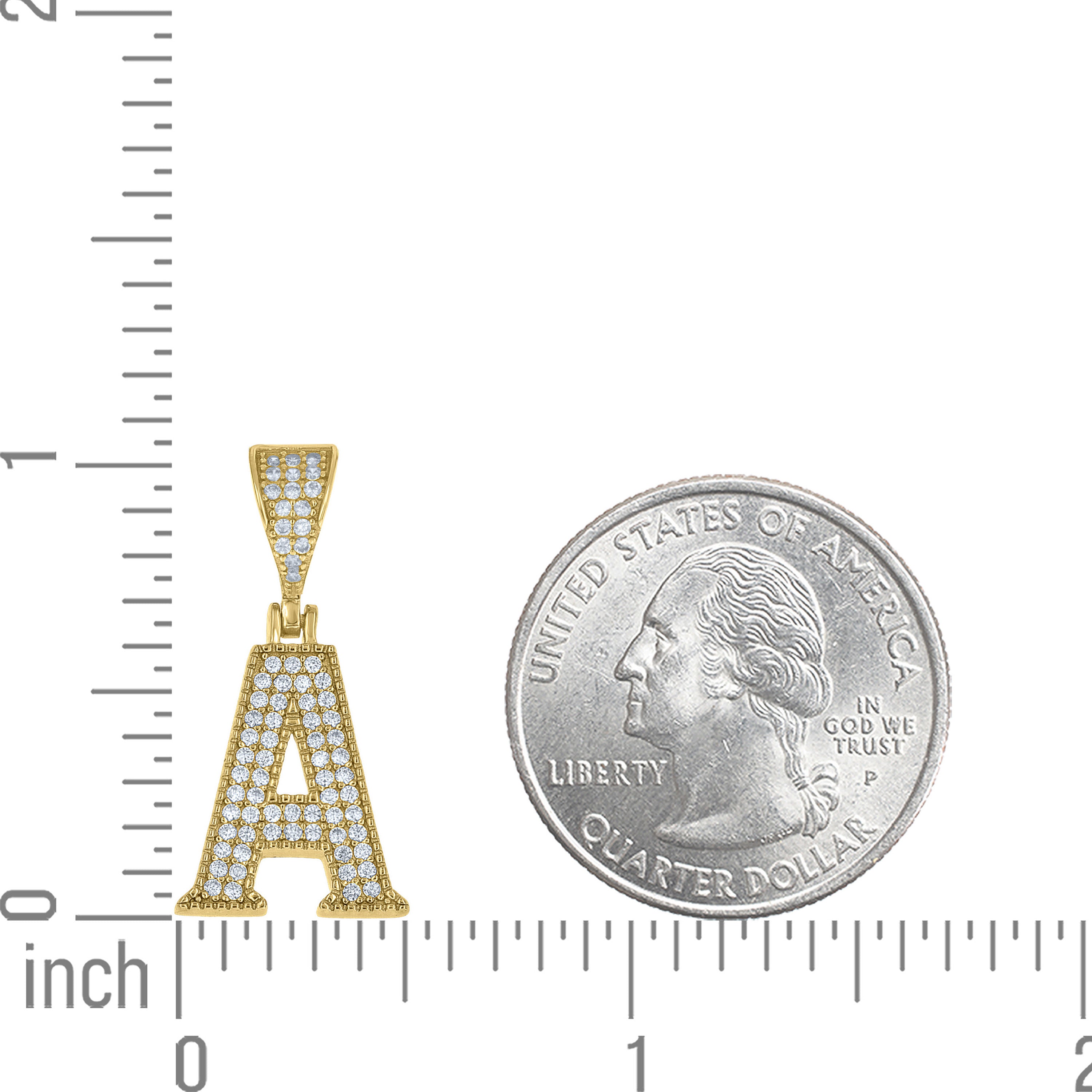925 Sterling Silver Yellow-tone Unisex Cubic-Zirconia Initial Alphabet A Charm Pendant