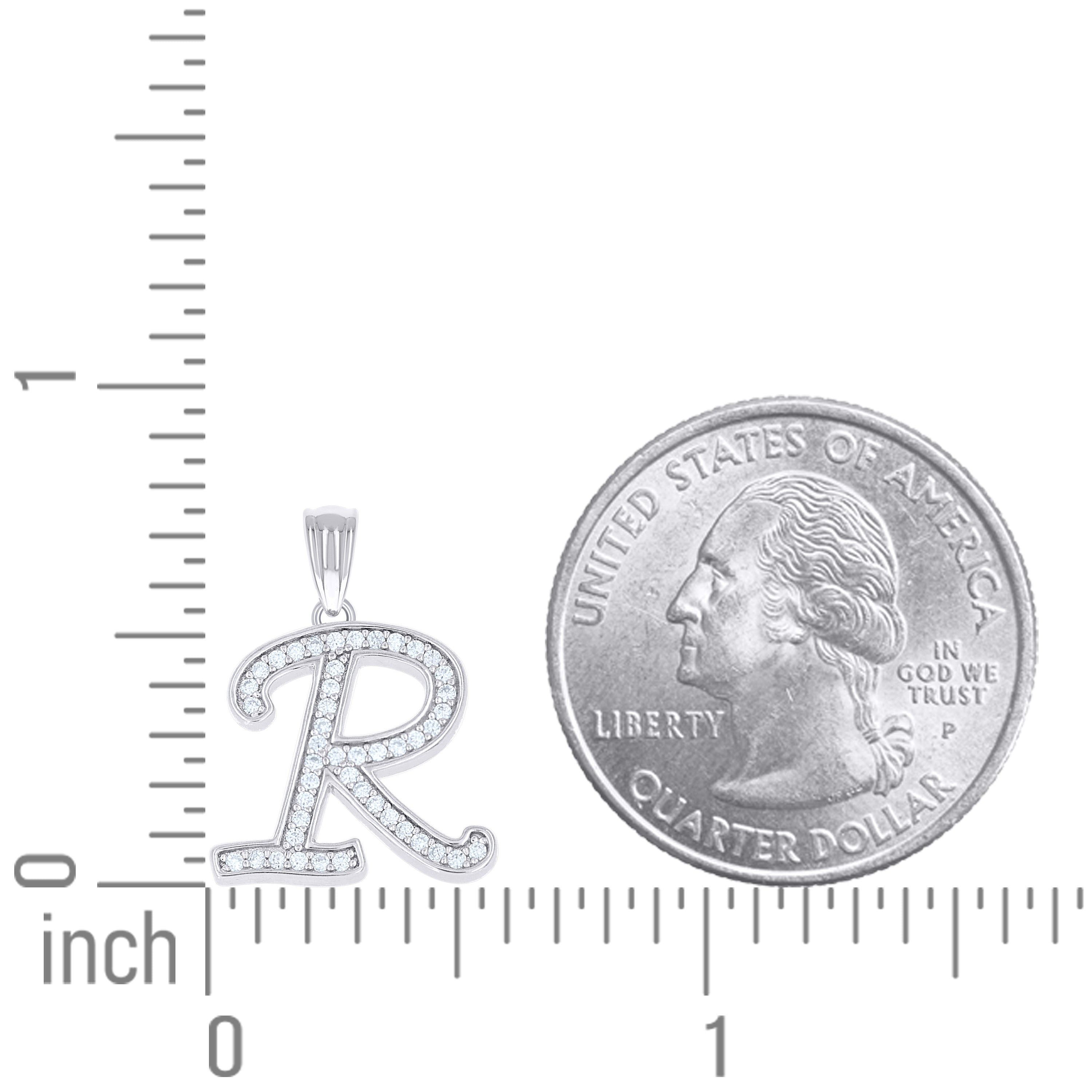 925 Sterling Silver Moissanite Initial "R" Pendant