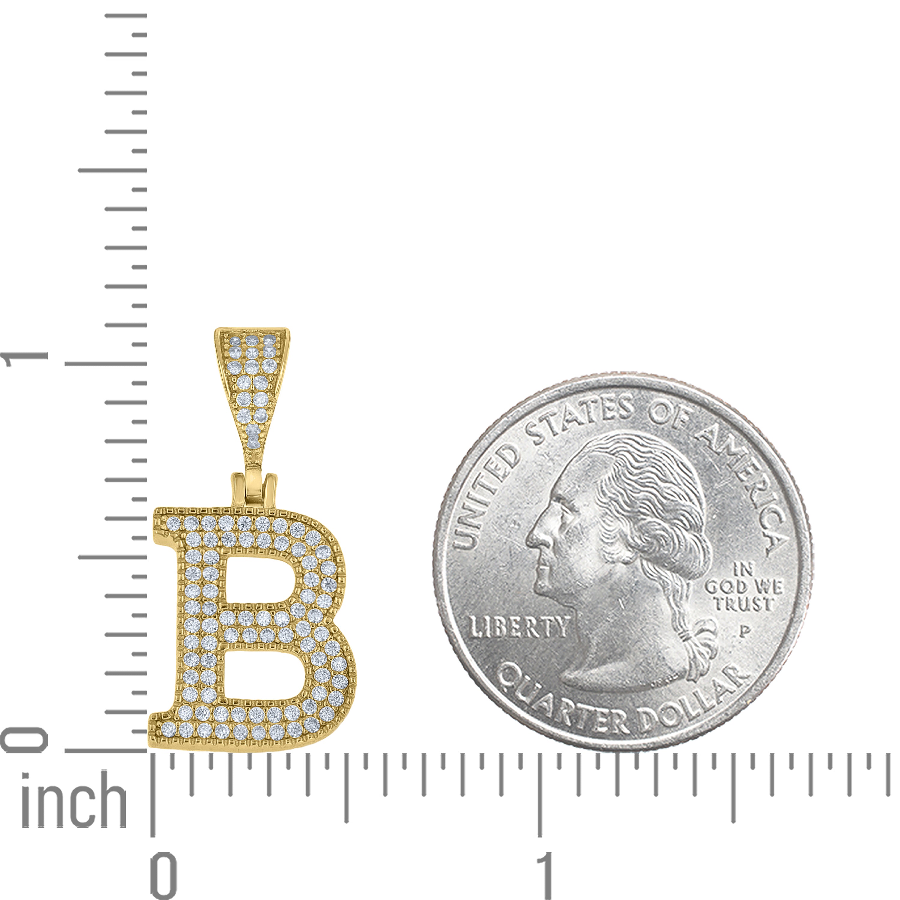 925 Sterling Silver Yellow-tone Unisex Cubic-Zirconia Initial Alphabet B Charm Pendant