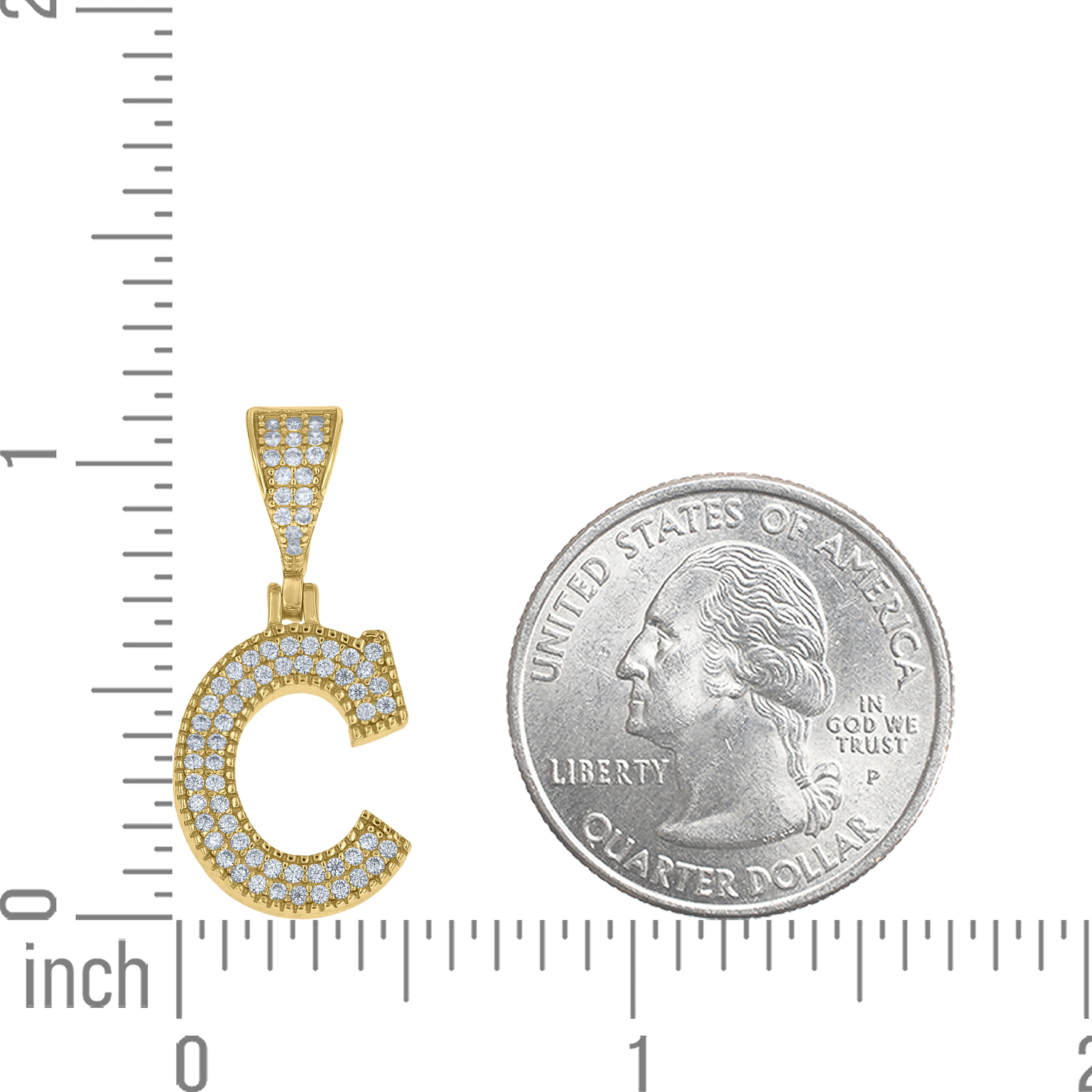 925 Sterling Silver Yellow-tone Unisex Cubic-Zirconia Initial Alphabet C Charm Pendant
