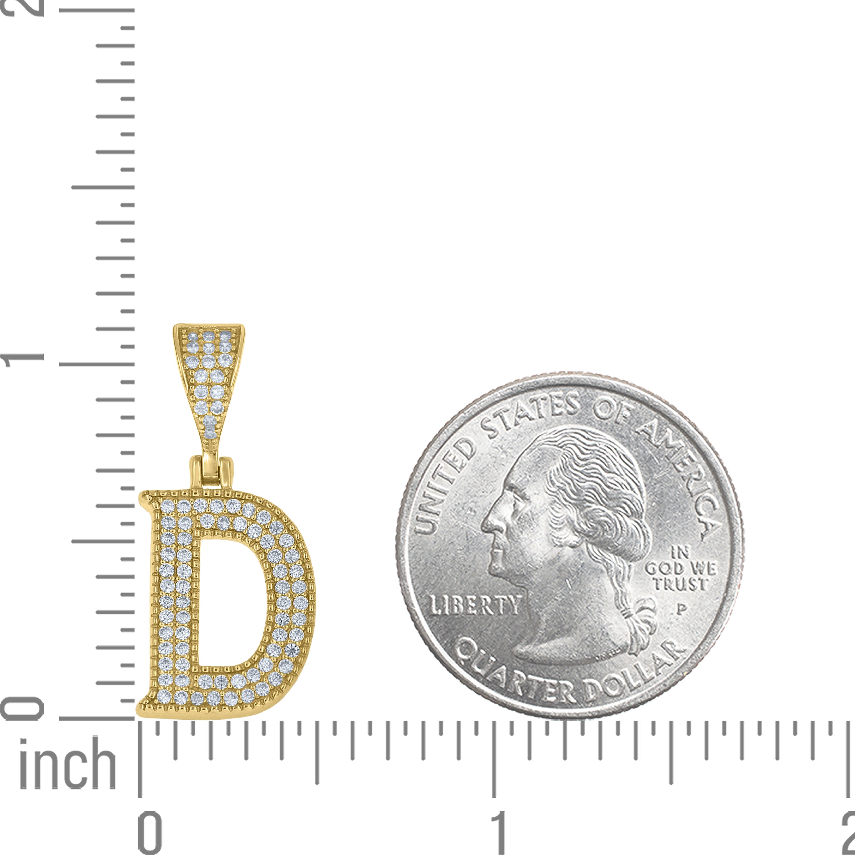 925 Sterling Silver Yellow-tone Unisex Cubic-Zirconia Initial Alphabet D Charm Pendant