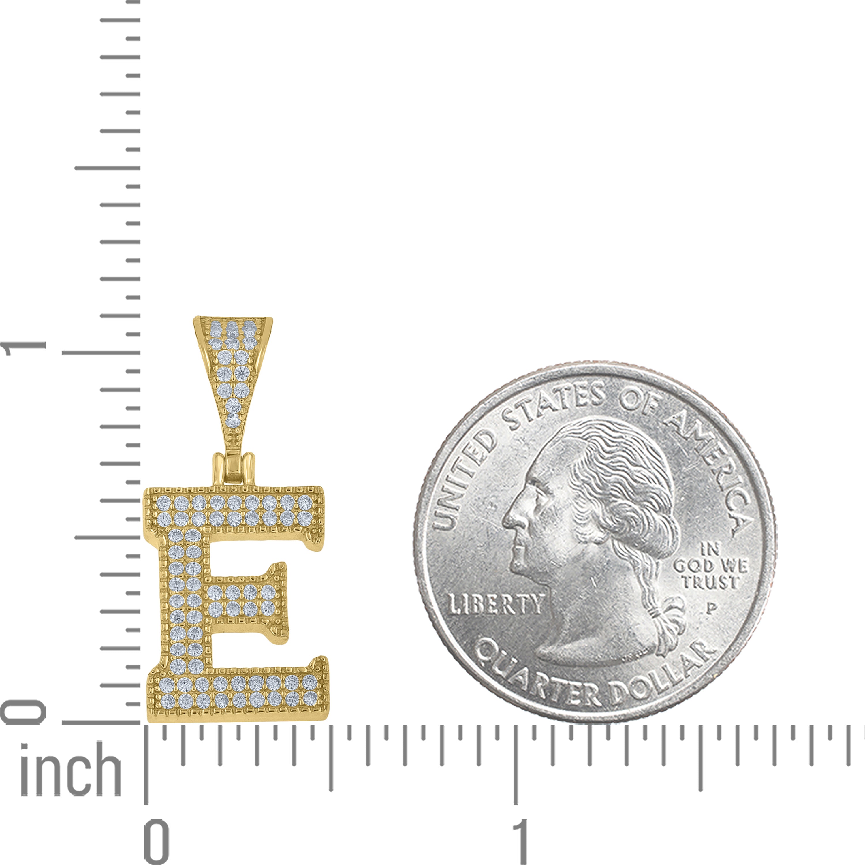 925 Sterling Silver Yellow-tone Unisex Cubic-Zirconia Initial Alphabet E Charm Pendant
