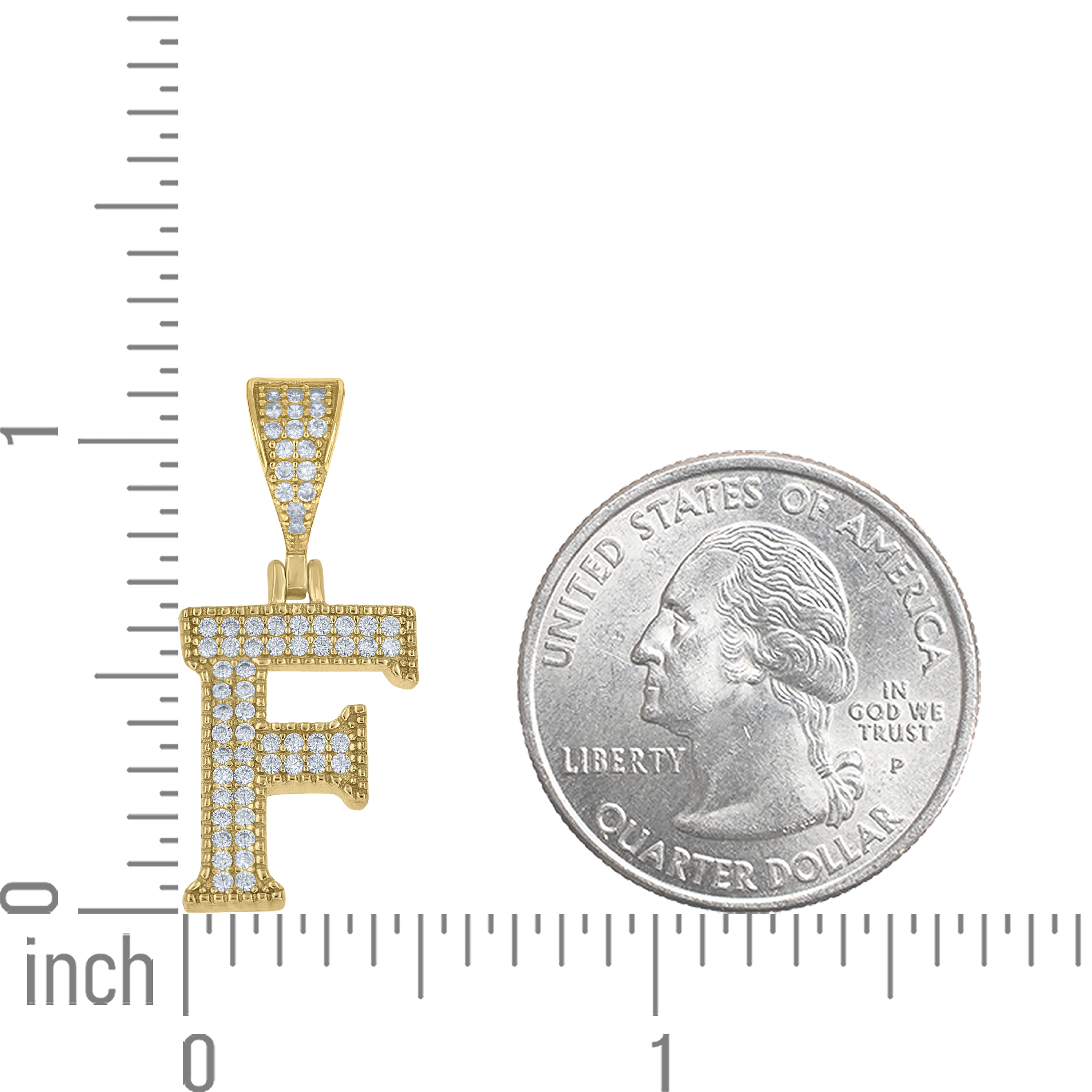 925 Sterling Silver Yellow-Tone Unisex Cubic-Zirconia Initial Alphabet F Charm Pendant