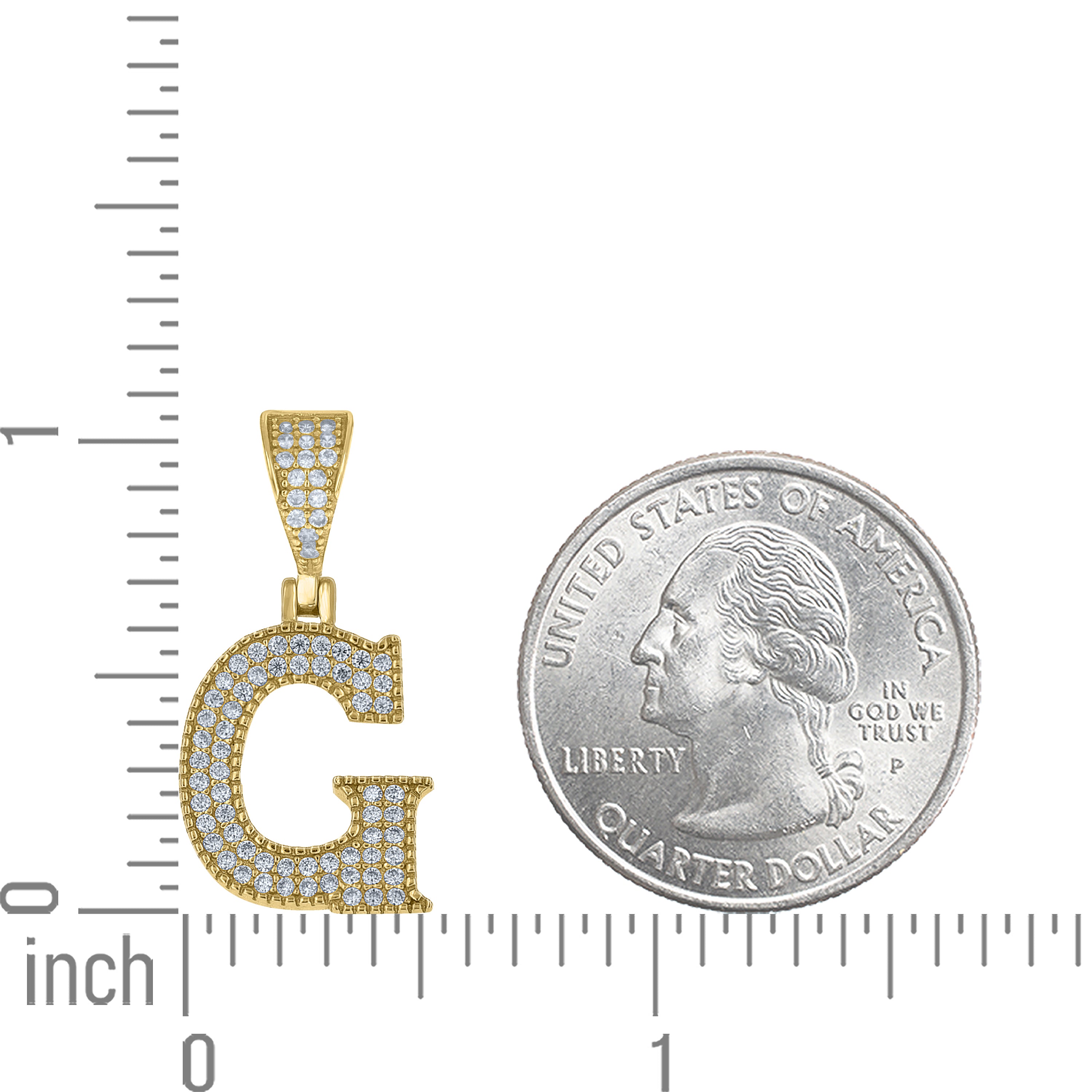 925 Sterling Silver Yellow-tone Unisex Cubic-Zirconia Initial Alphabet G Charm Pendant