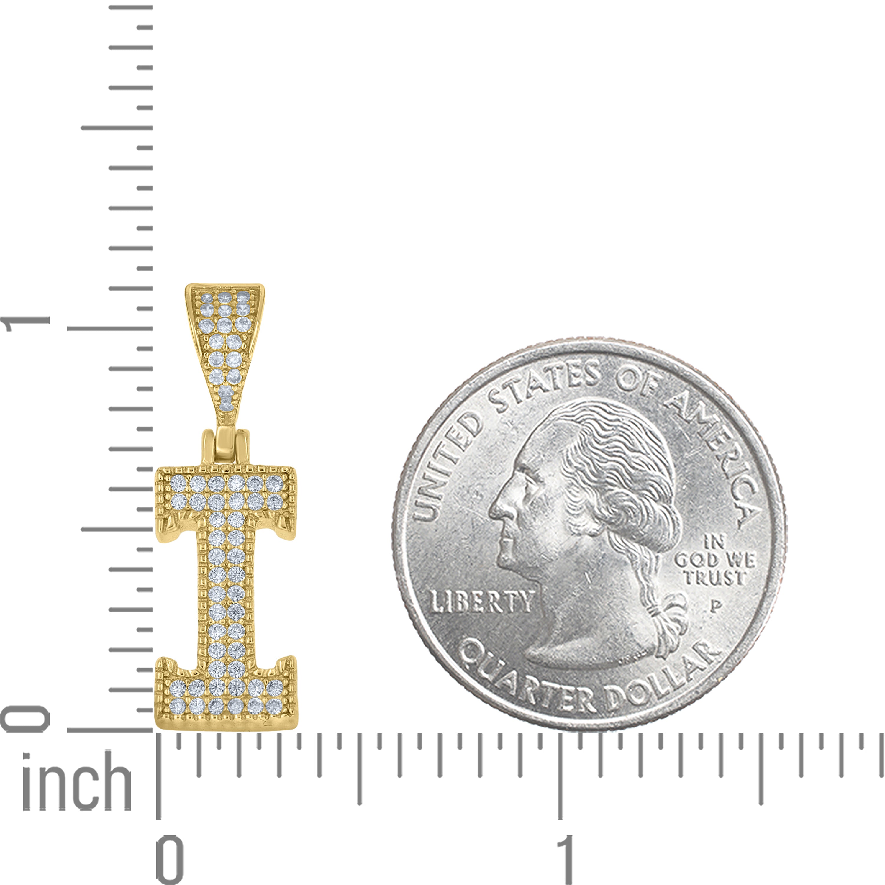 925 Sterling Silver Yellow-tone Unisex Cubic-Zirconia Initial Alphabet I Charm Pendant
