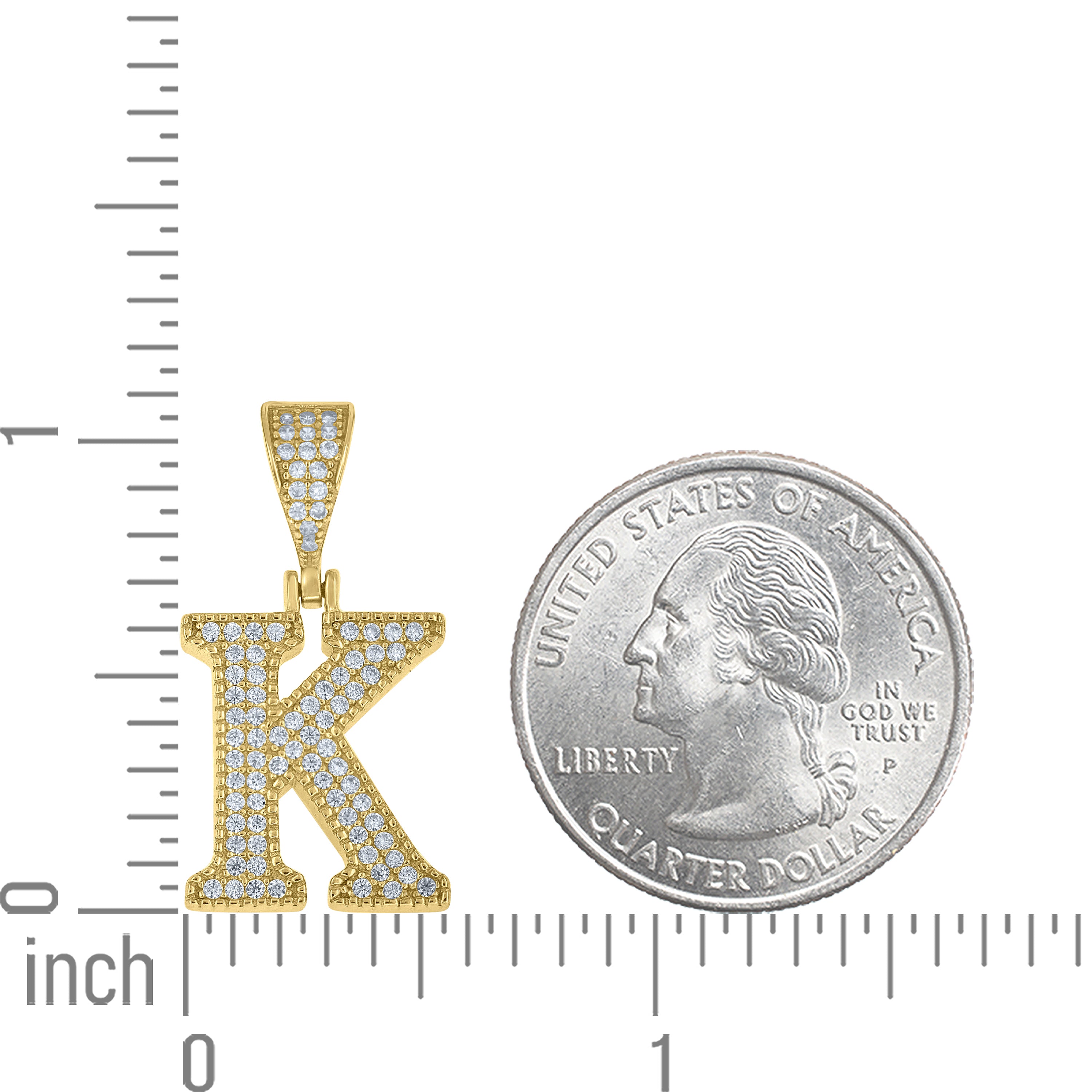925 Sterling Silver Yellow-tone Unisex Cubic-Zirconia Initial Alphabet K Charm Pendant