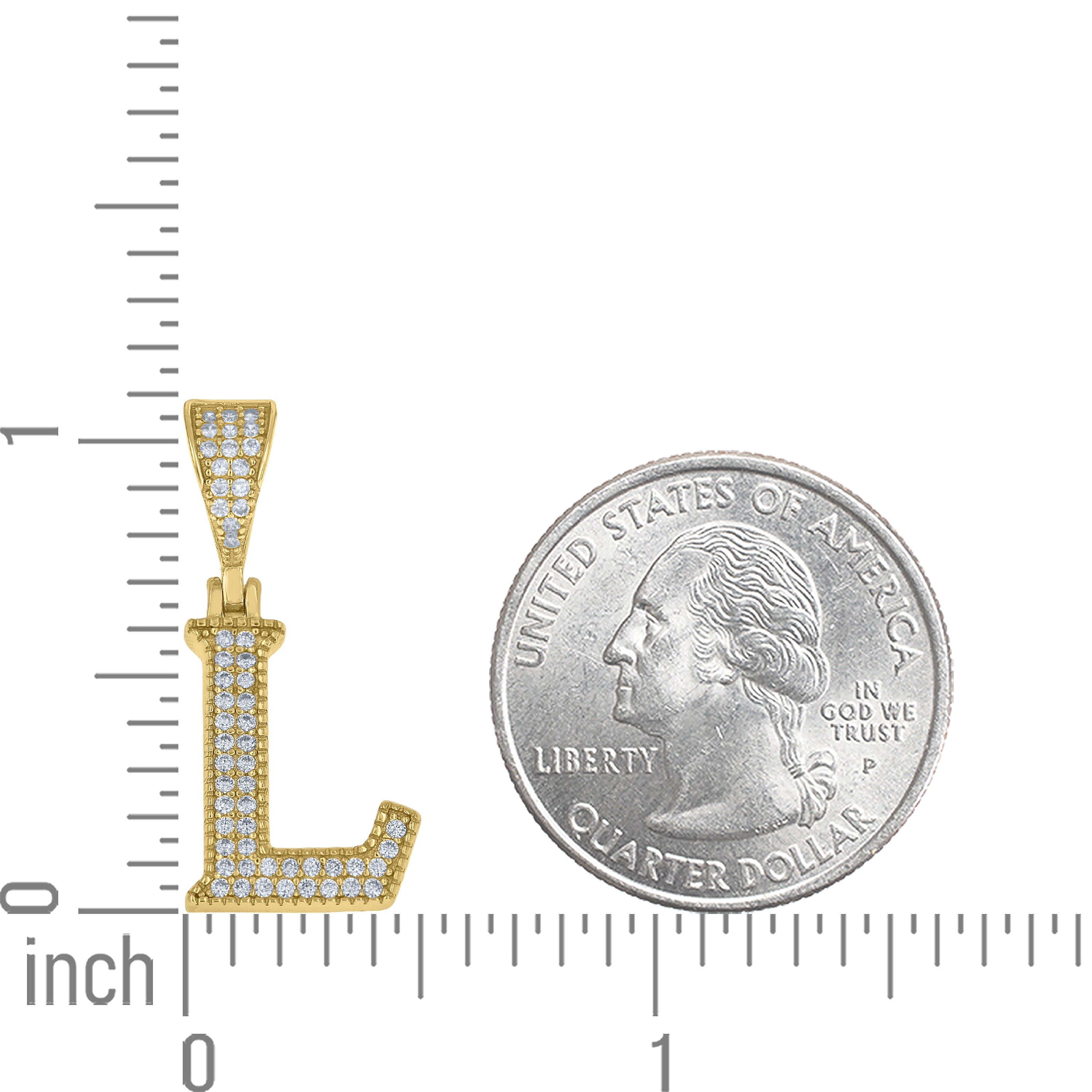925 Sterling Silver Yellow-tone Unisex Cubic-Zirconia Initial Alphabet L Charm Pendant