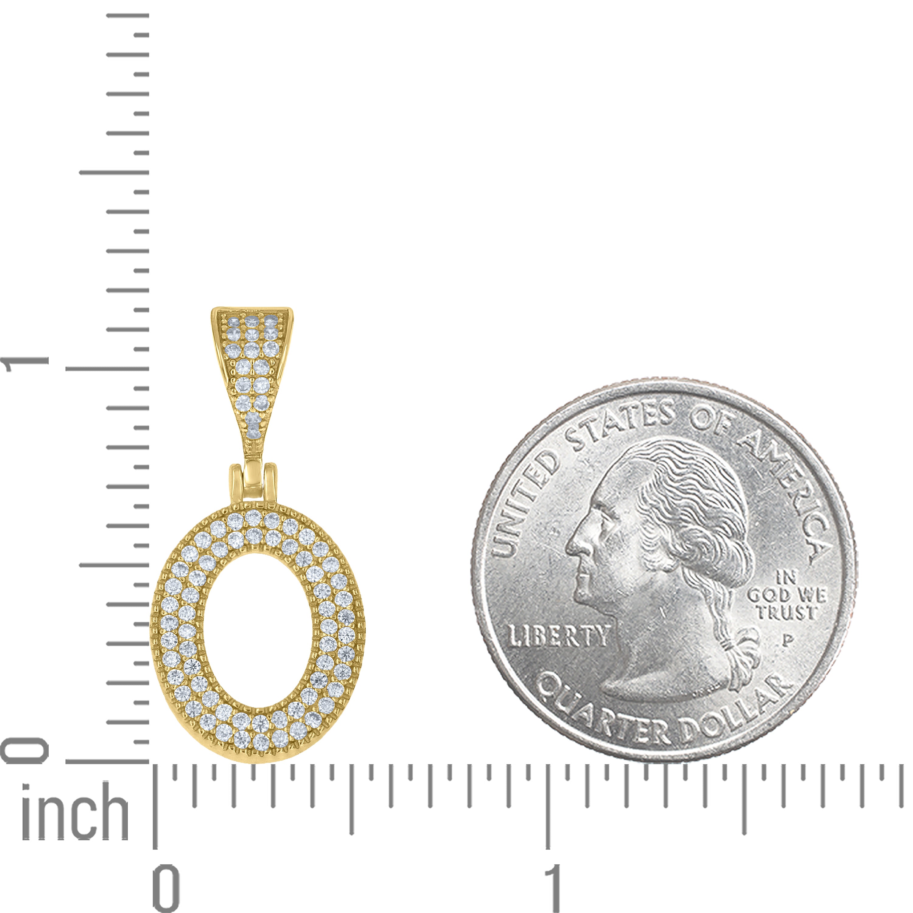 925 Sterling Silver Yellow-tone Unisex Cubic-Zirconia Initial Alphabet O Charm Pendant