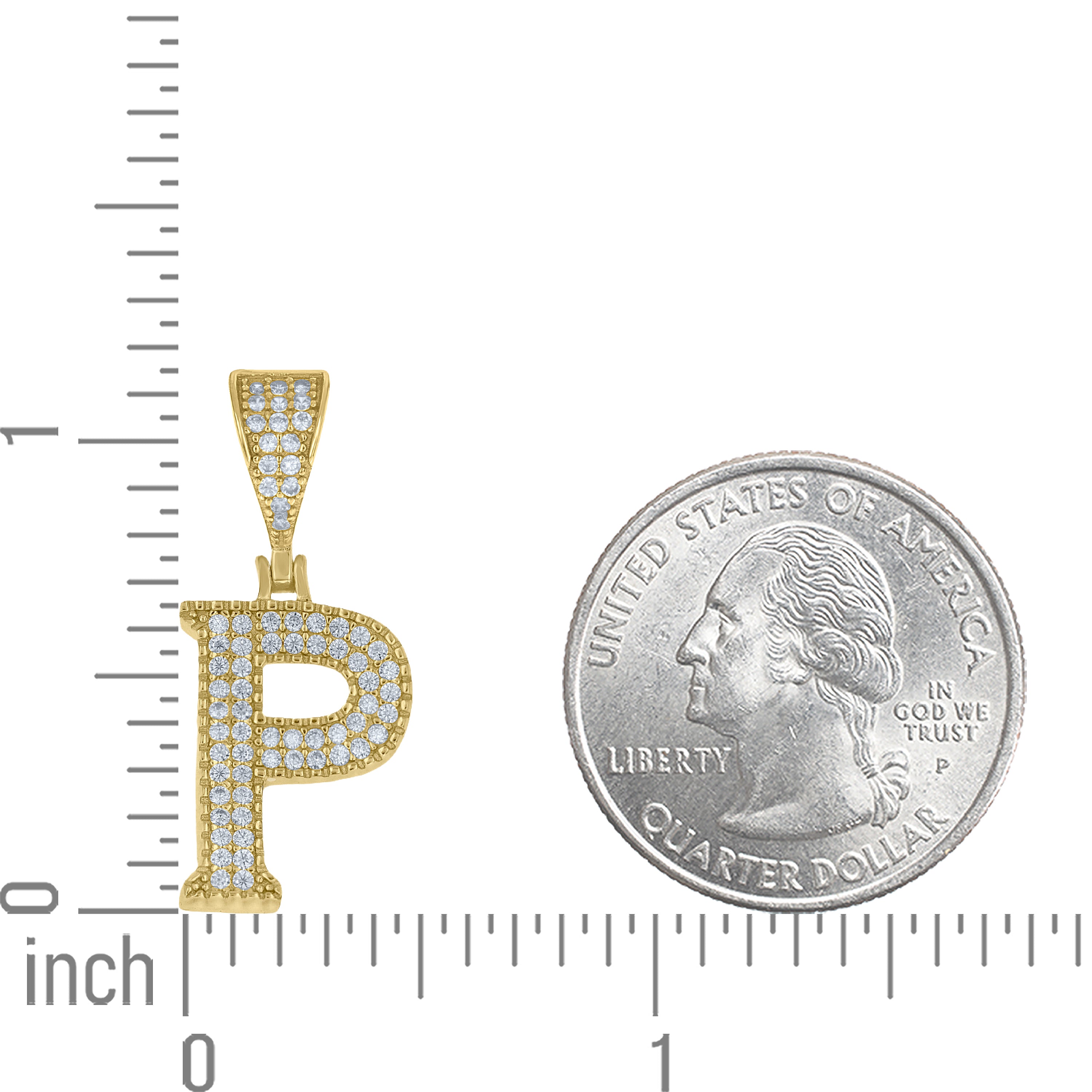 925 Sterling Silver Yellow-tone Unisex Cubic-Zirconia Initial Alphabet P Charm Pendant