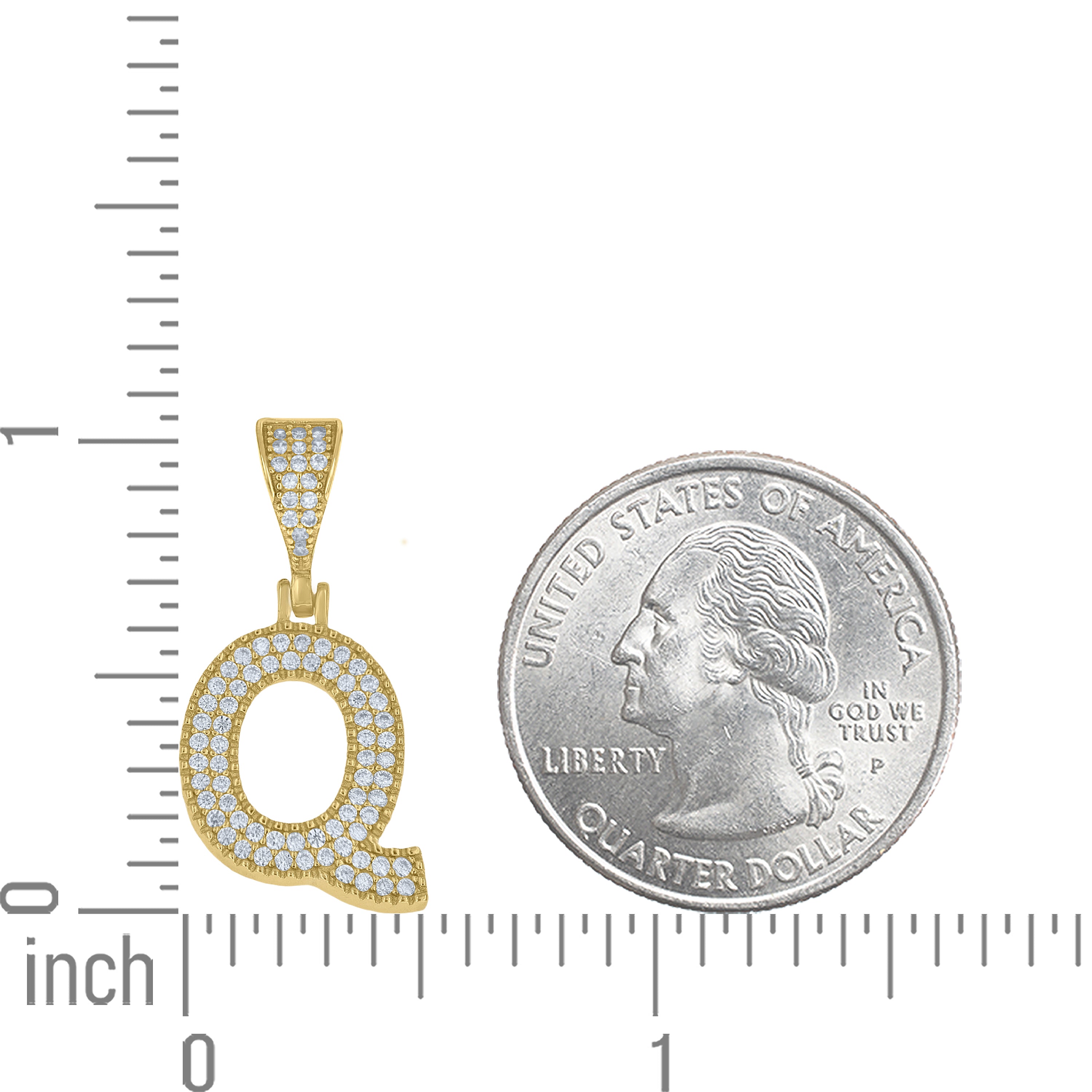 925 Sterling Silver Yellow-tone Unisex Cubic-Zirconia Initial Alphabet Q Charm Pendant