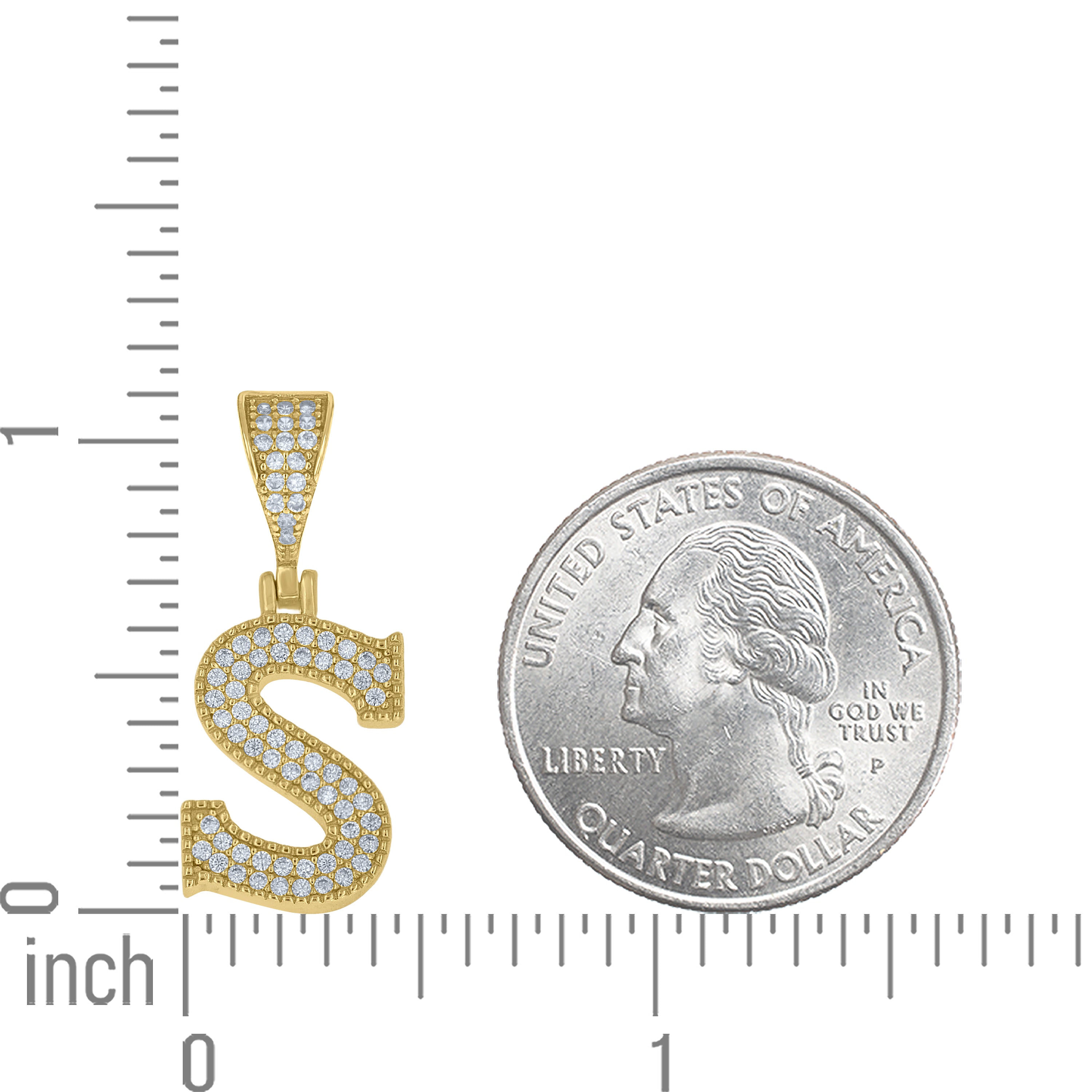 925 Sterling Silver Yellow-tone Unisex Cubic-Zirconia Initial Alphabet S Charm Pendant
