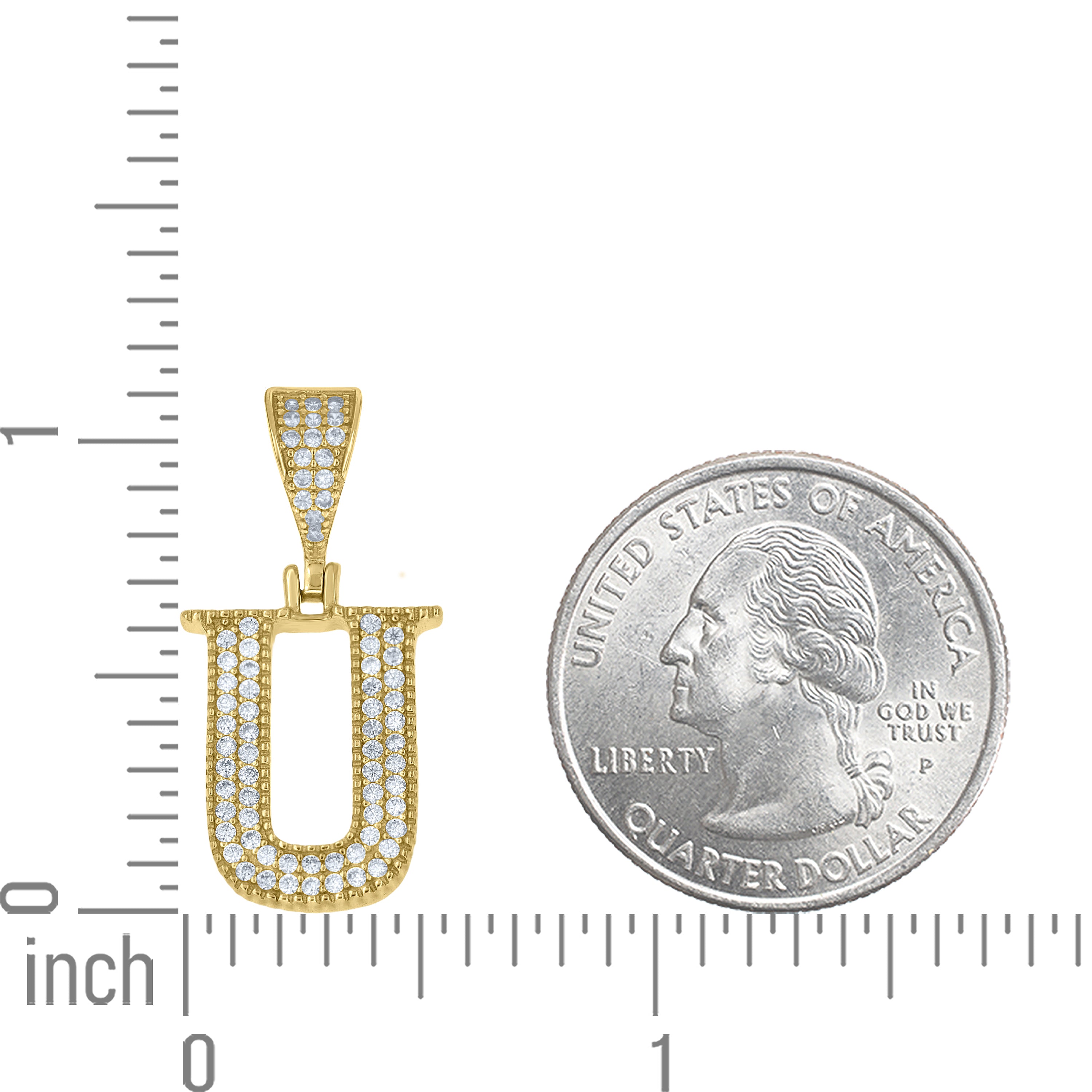 925 Sterling Silver Yellow-tone Unisex Cubic-Zirconia Initial Alphabet U Charm Pendant