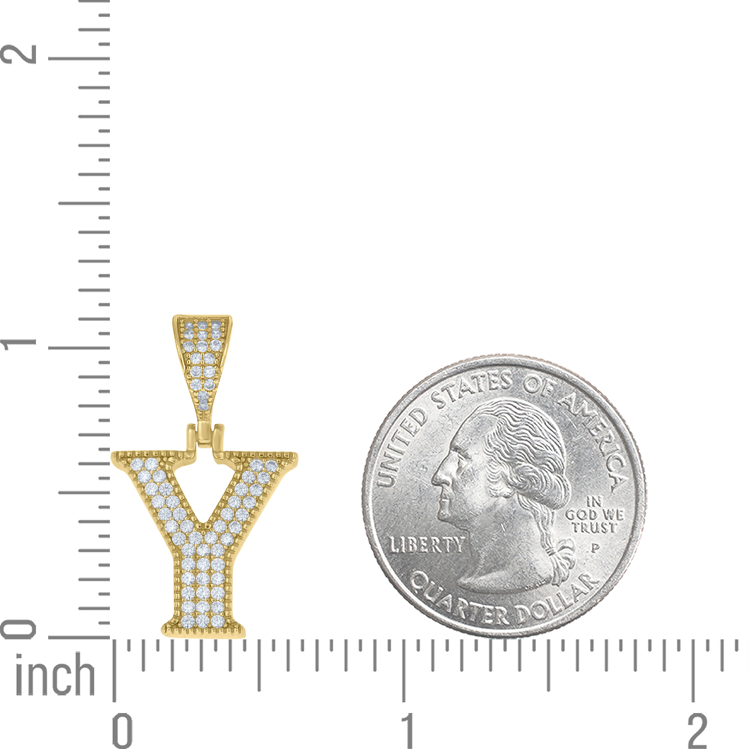925 Sterling Silver Yellow-tone Unisex Cubic-Zirconia Initial Alphabet Y Charm Pendant