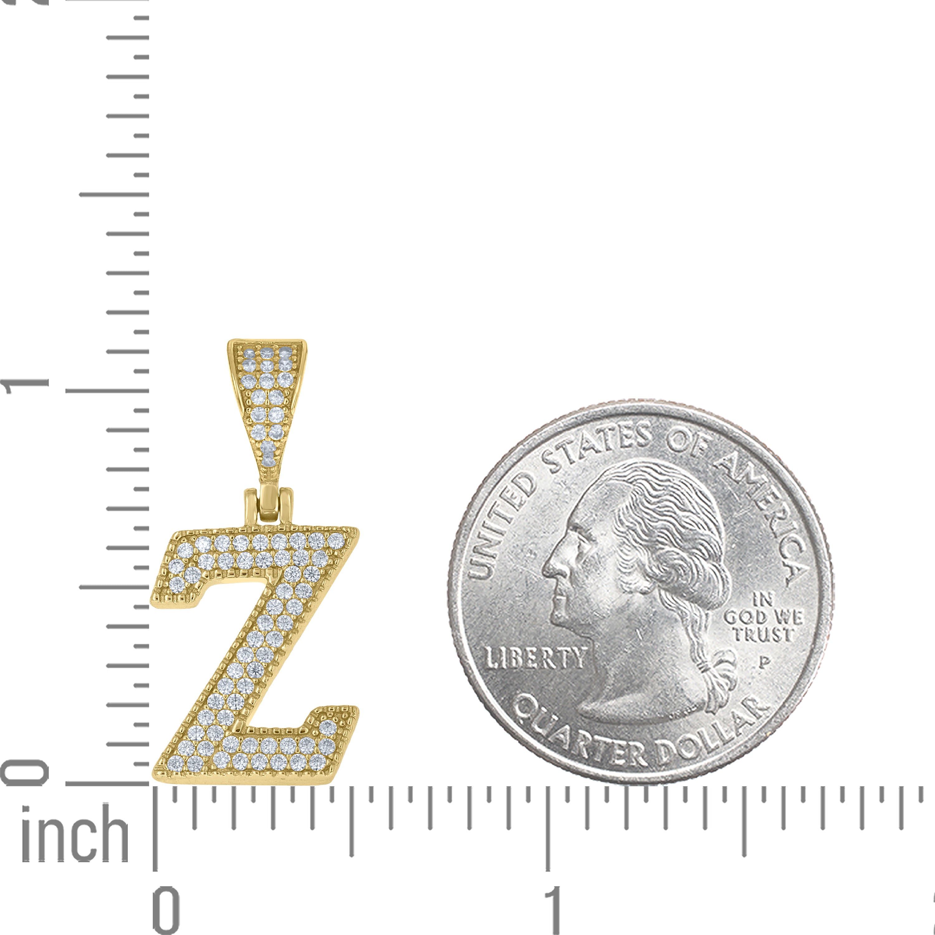 925 Sterling Silver Yellow-tone Unisex Cubic-Zirconia Initial Alphabet Z Charm Pendant