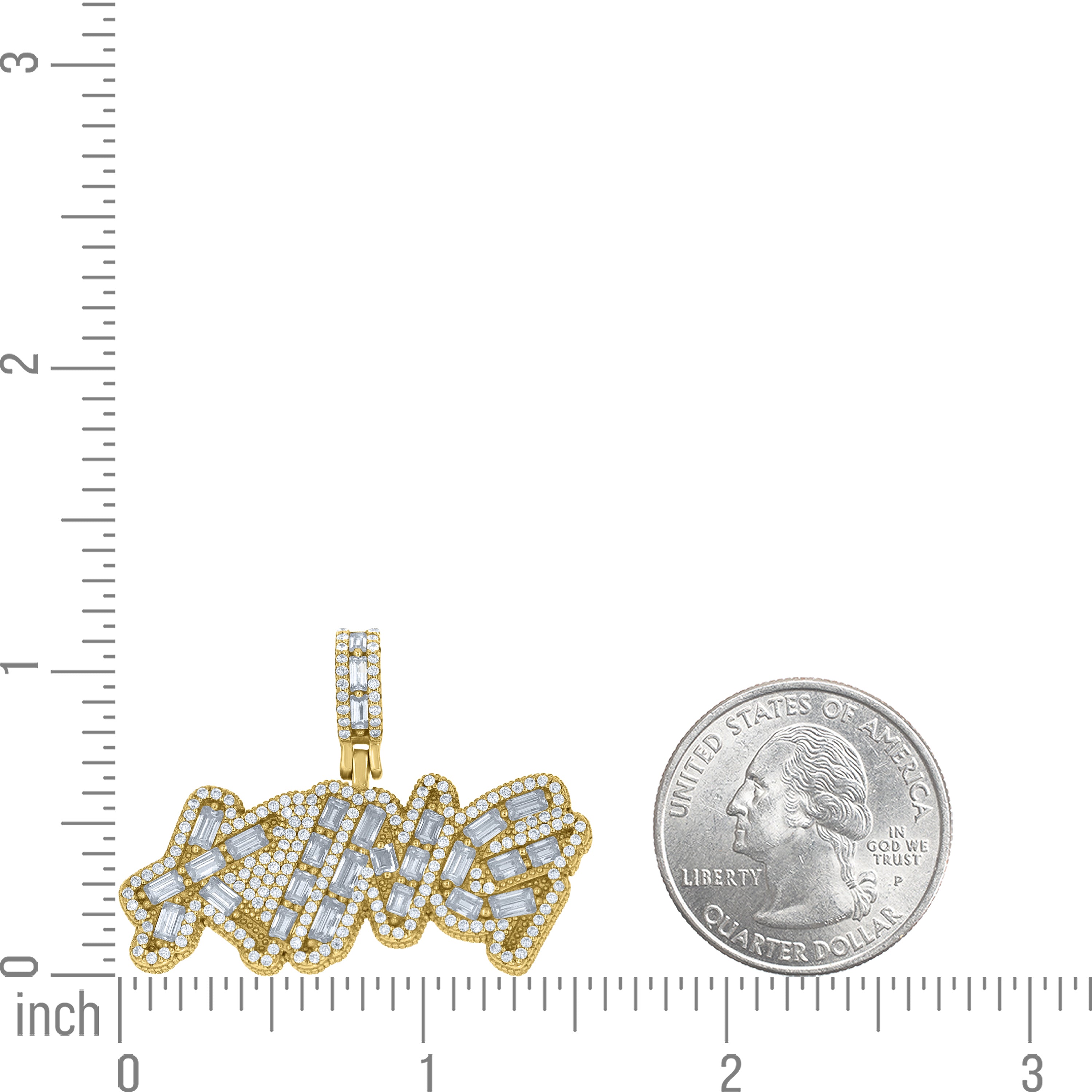 925 Sterling Silver Yellow-Tone Mens Baguette Round Cubic-Zirconia KING Talking Pendant