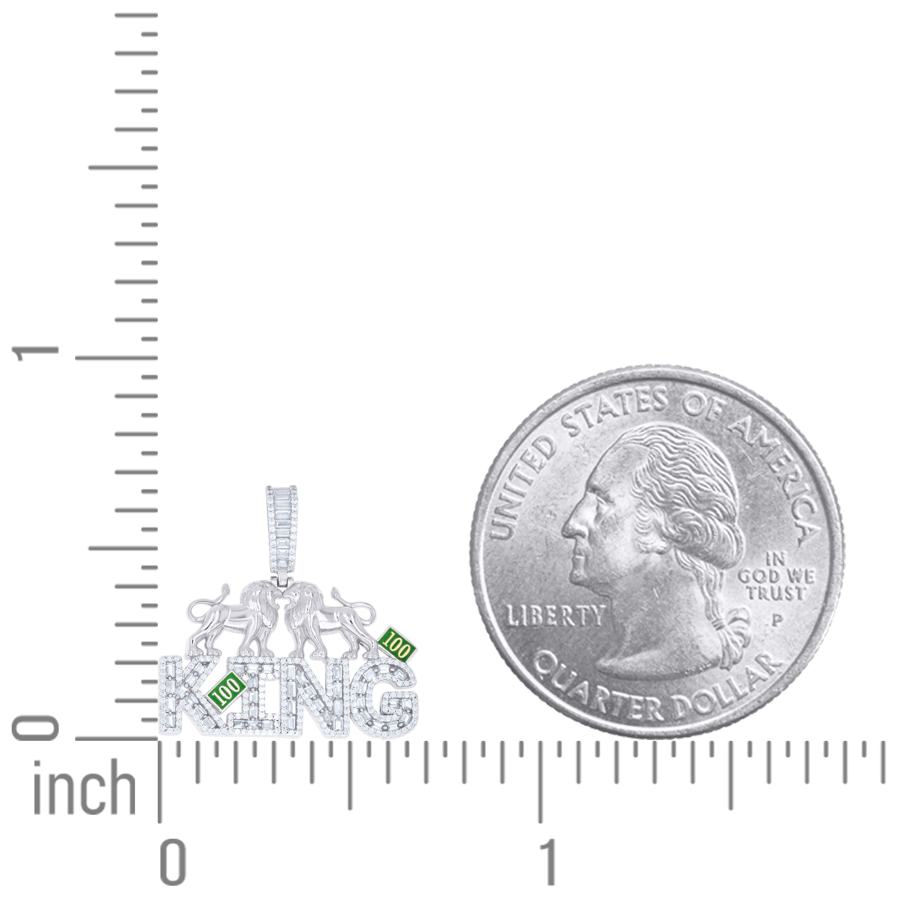 925 Sterling Silver Mens Round Baguette Cubic-Zirconia Lion Motifs KING Fashion Pendant
