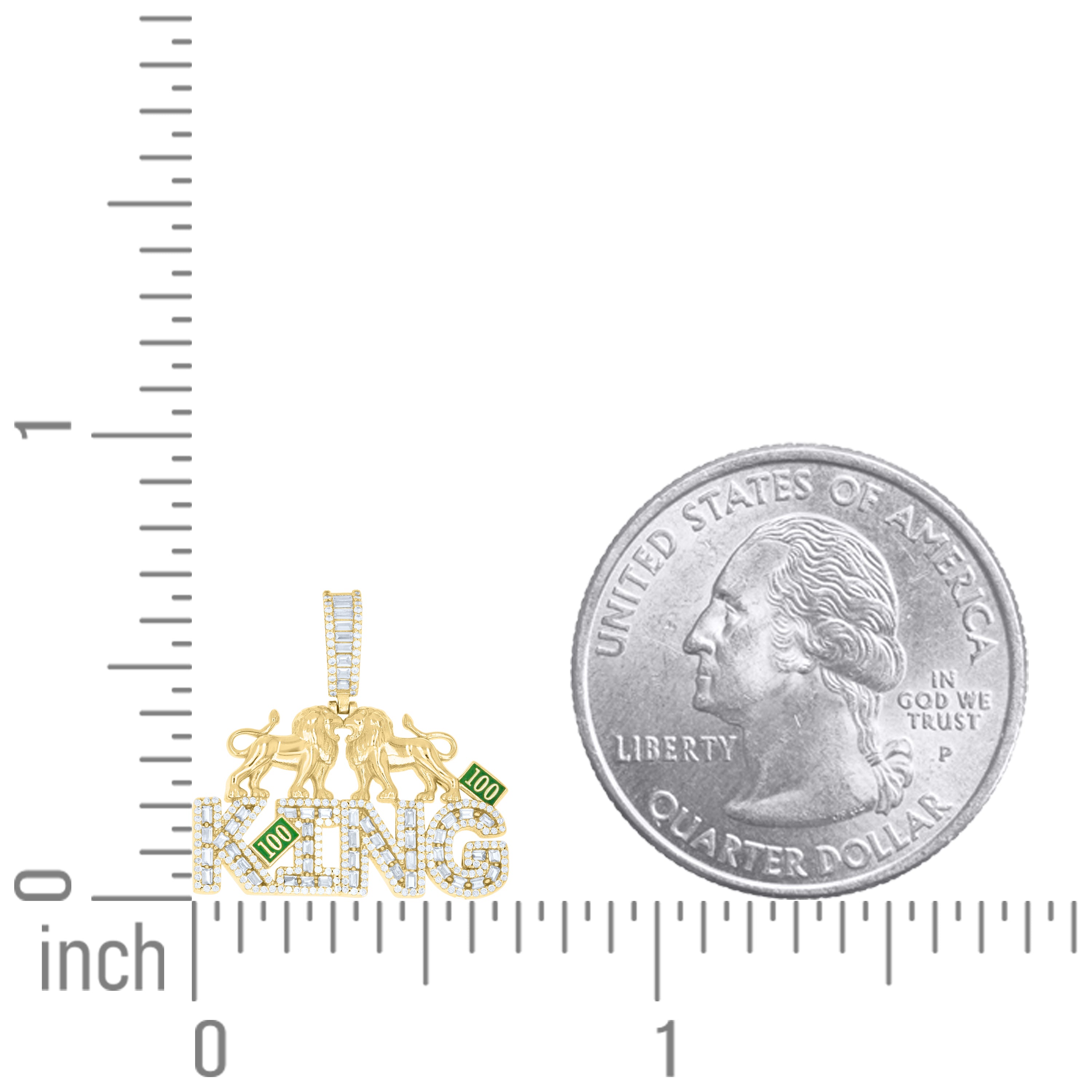 925 Sterling Silver Yellow-tone Mens Round Baguette Cubic-Zirconia Lion Motifs KING Fashion Pendant