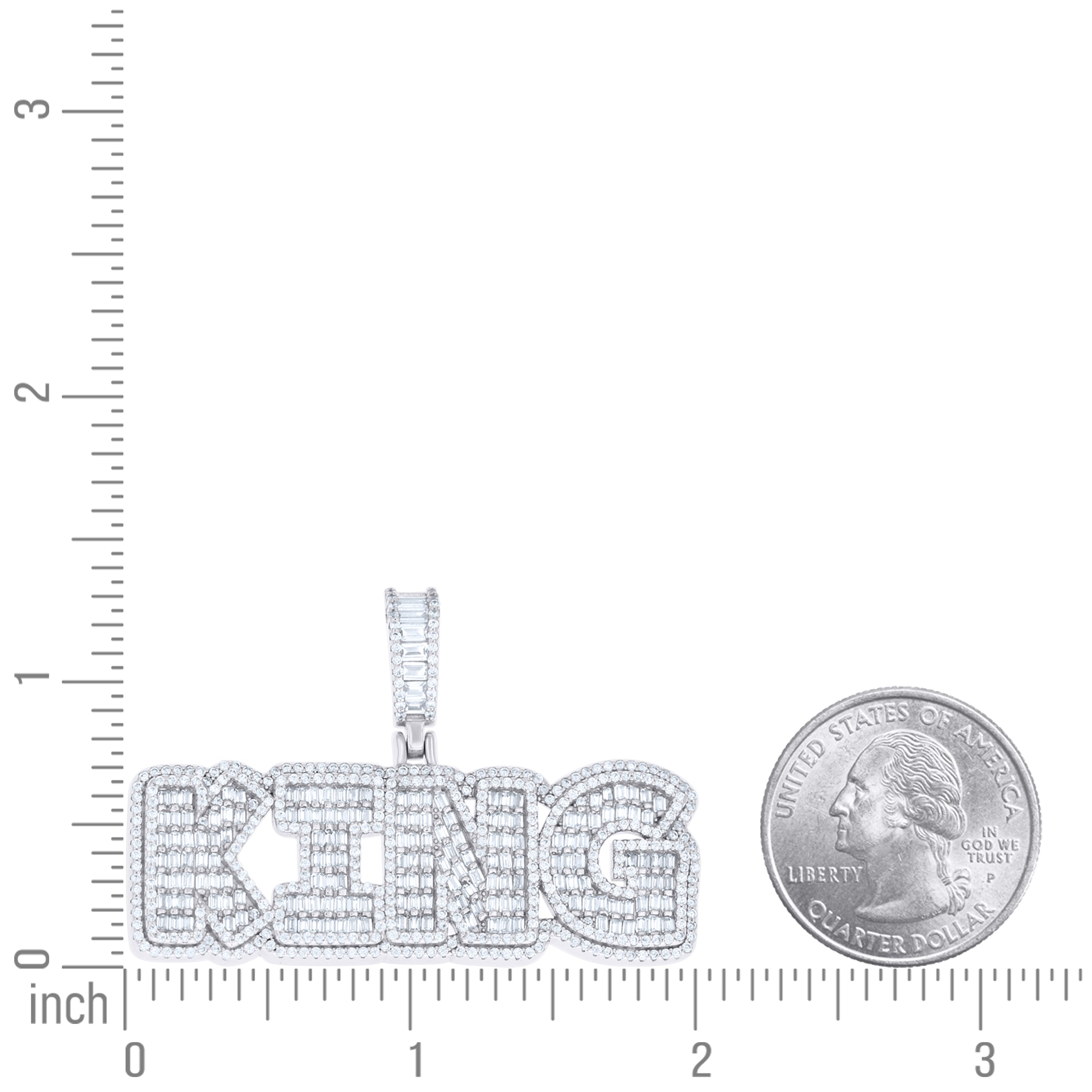 925 Sterling Silver Mens Round Baguette Cubic-Zirconia KING Fashion Pendant