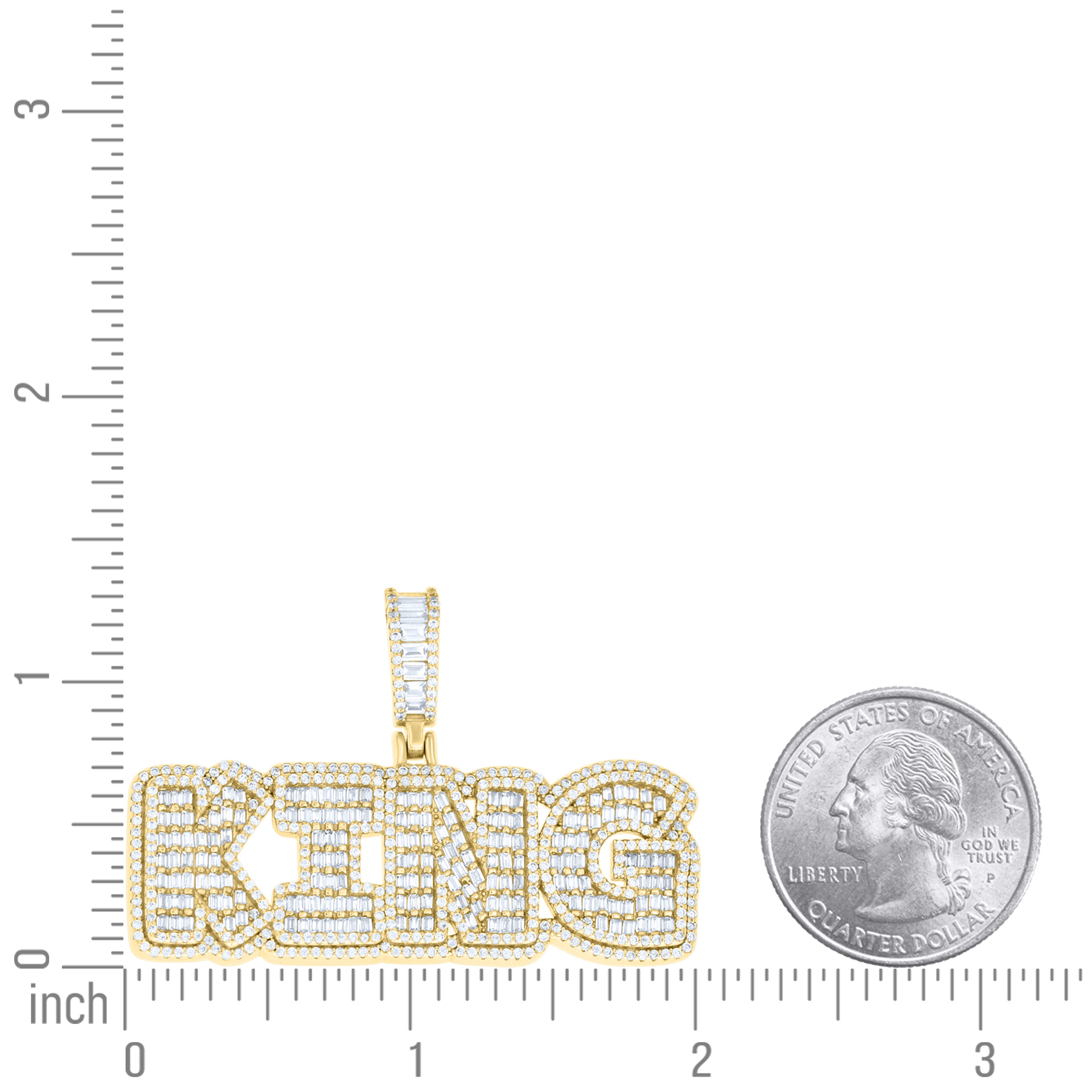925 Sterling Silver Yellow-tone Mens Round Baguette Cubic-Zirconia KING Fashion Pendant