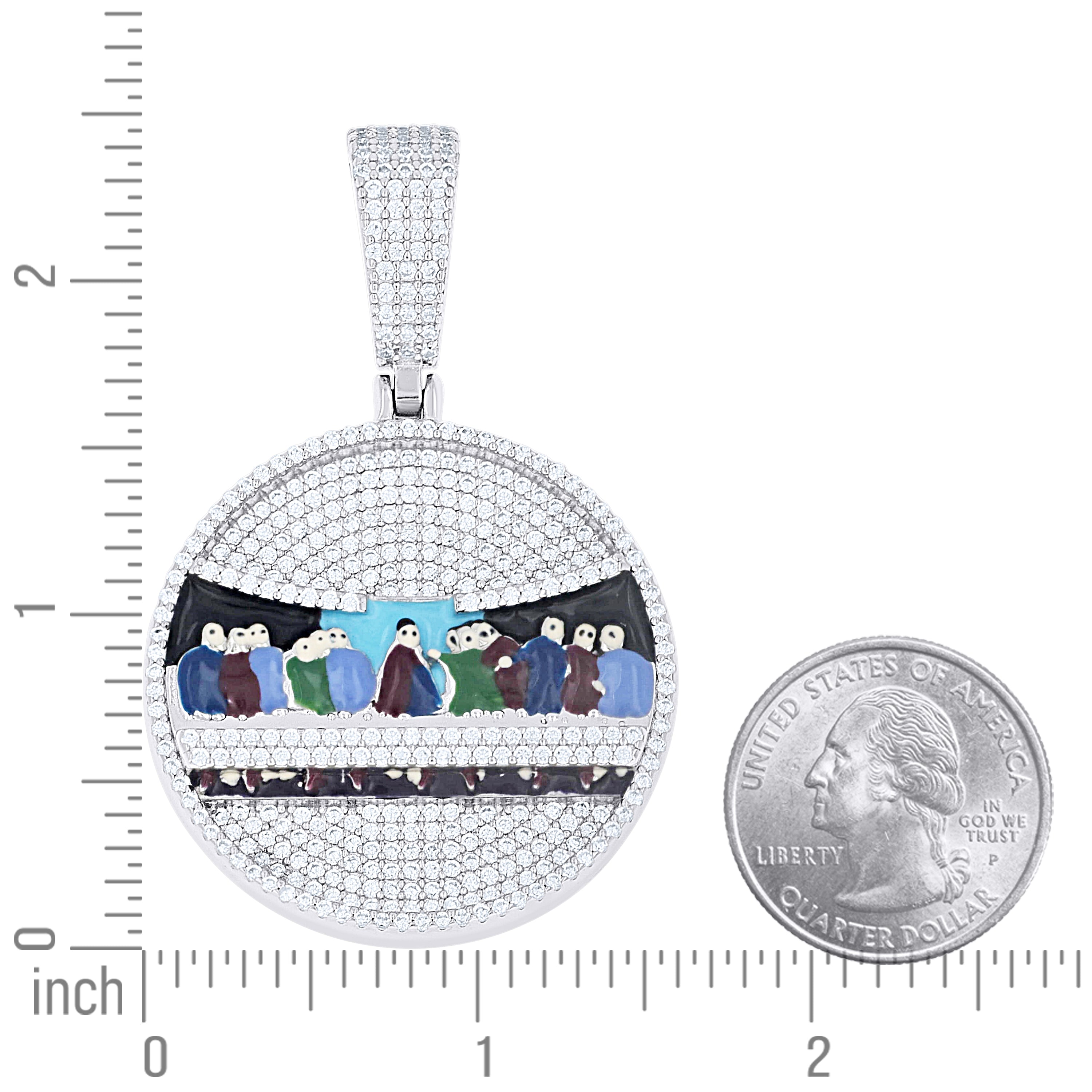 925 Sterling Silver Men Cubic-Zirconia Last Supper Religious Charm Pendant