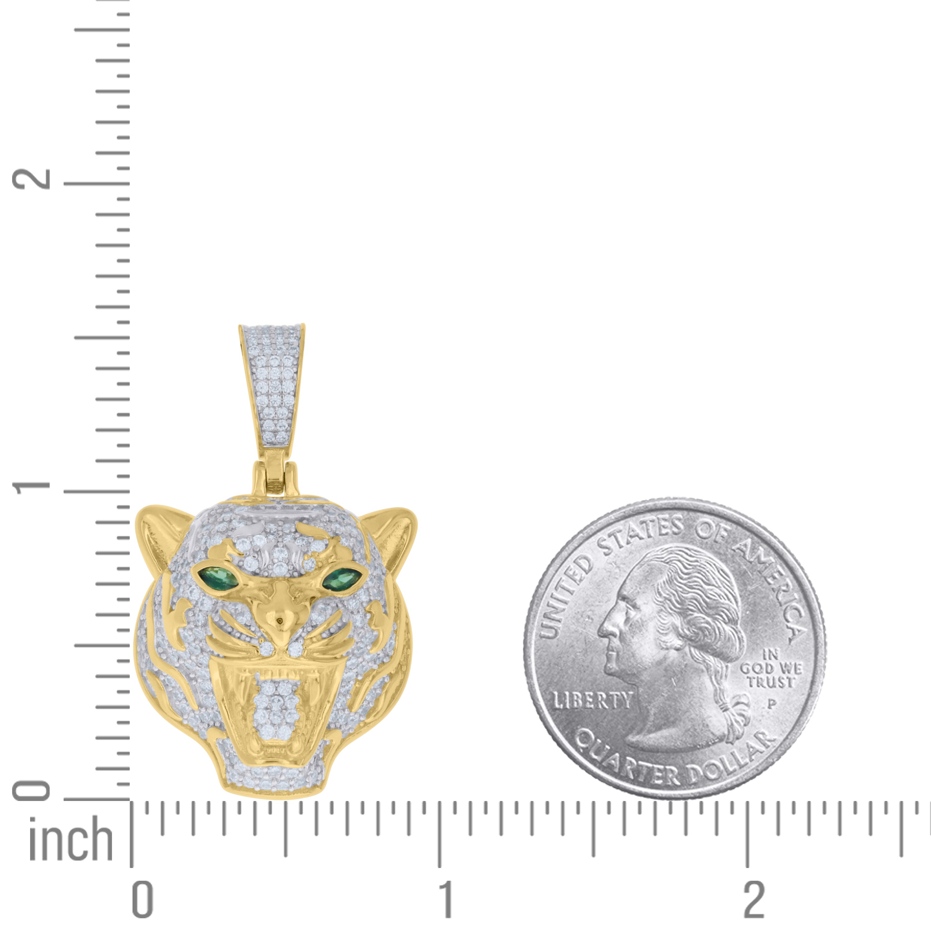 925 Sterling Silver Yellow-tone Mens Round Marquise White Green Cubic-Zirconia Tiger Head Pendant