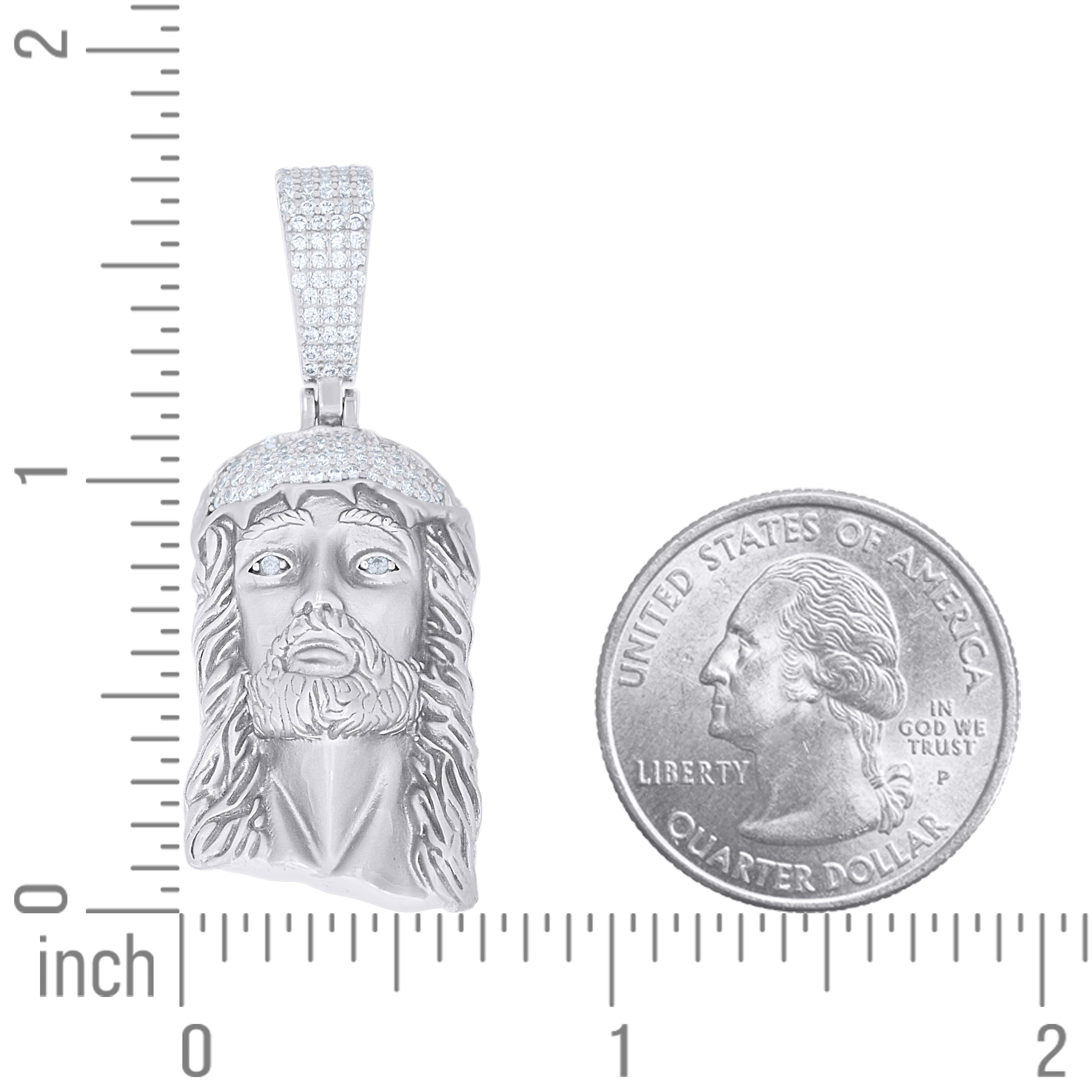 925 Sterling Silver Men Cubic-Zirconia Jesus Religious Charm Pendant