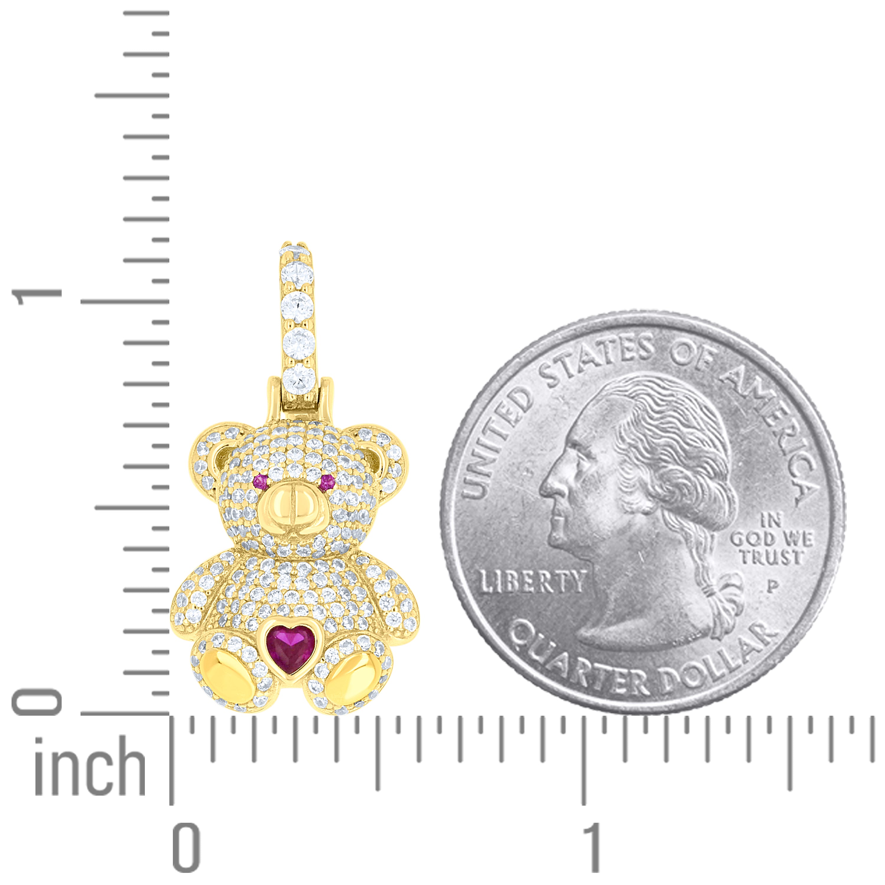 925 Sterling Silver Yellow-tone Womens Round Heart White Pink Cubic-Zirconia Teddy Bear Pendant