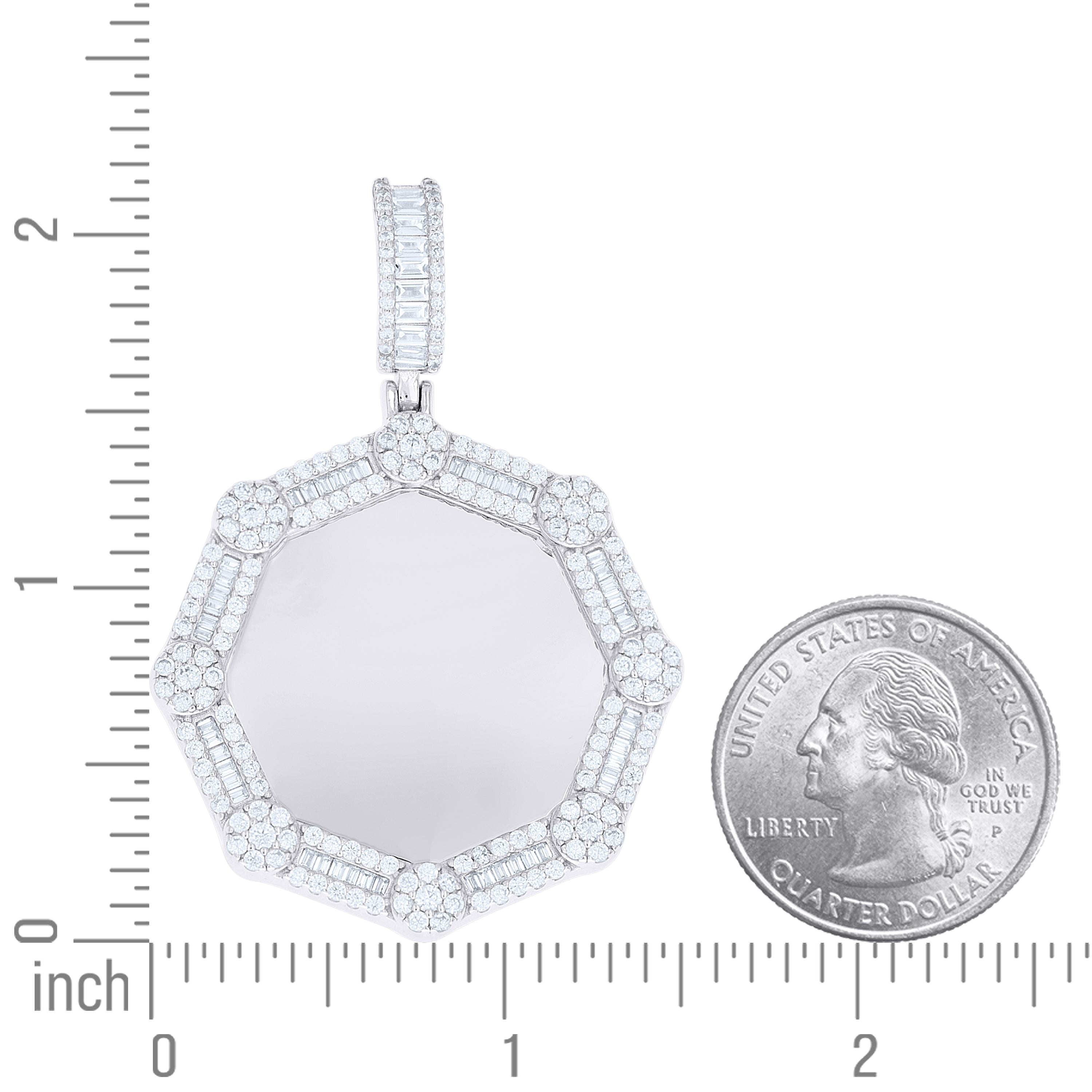 925 Sterling Silver Unisex Round Baguette Cubic-Zirconia Picture Frame Pendant