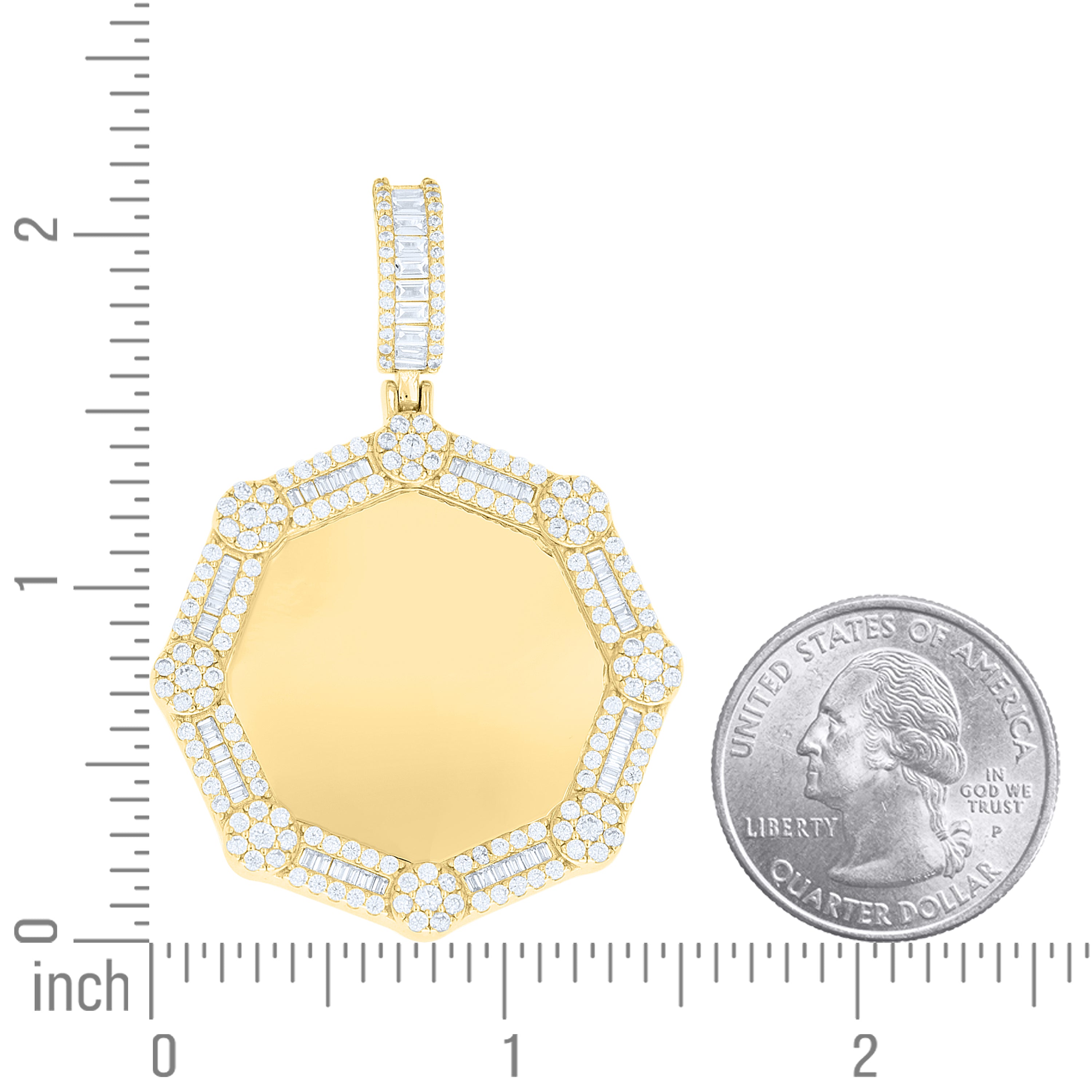 925 Sterling Silver Yellow-tone Unisex Round Baguette Cubic-Zirconia Picture Frame Pendant