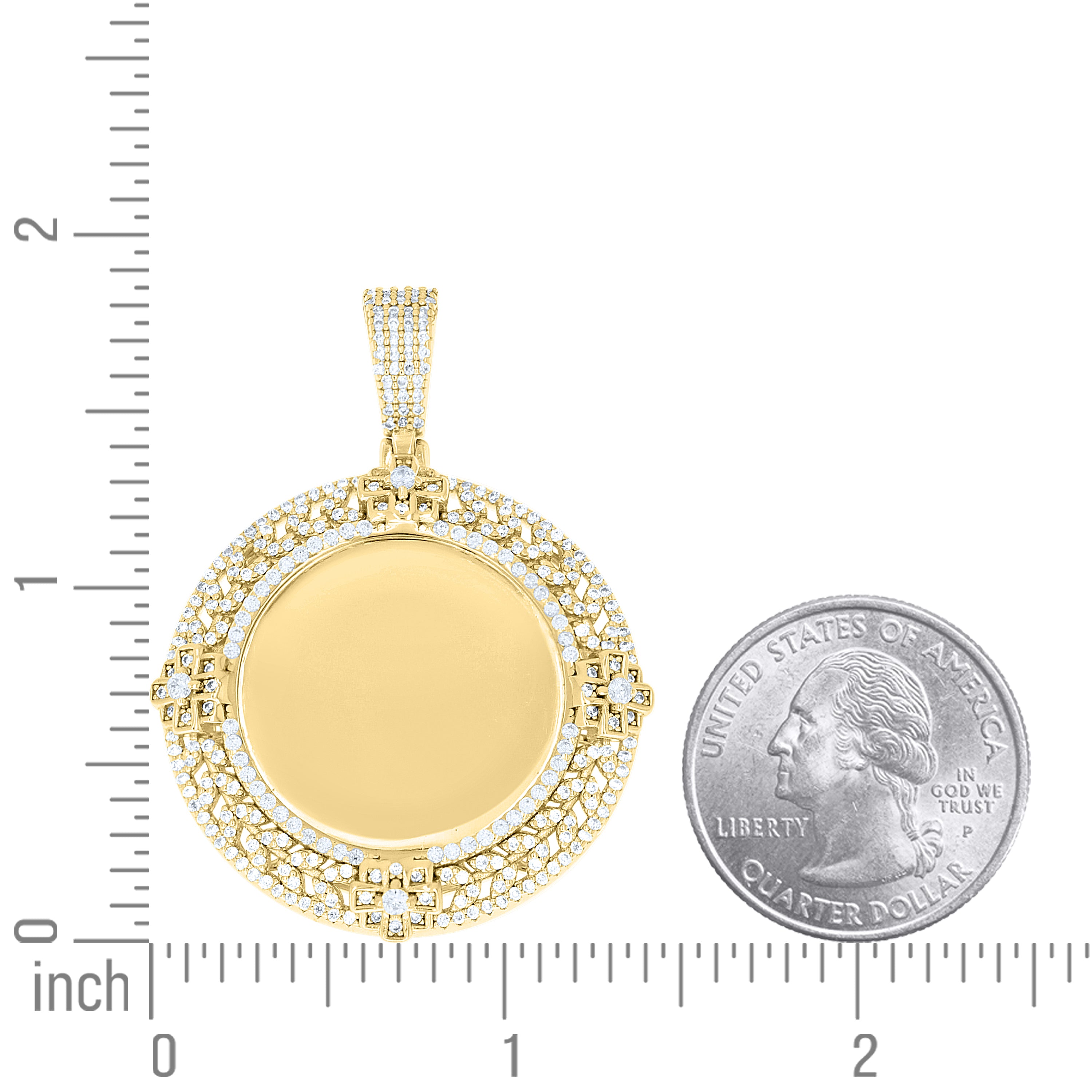 925 Sterling Silver Yellow-Tone Unisex Cubic-Zirconia Picture Frame Pendant
