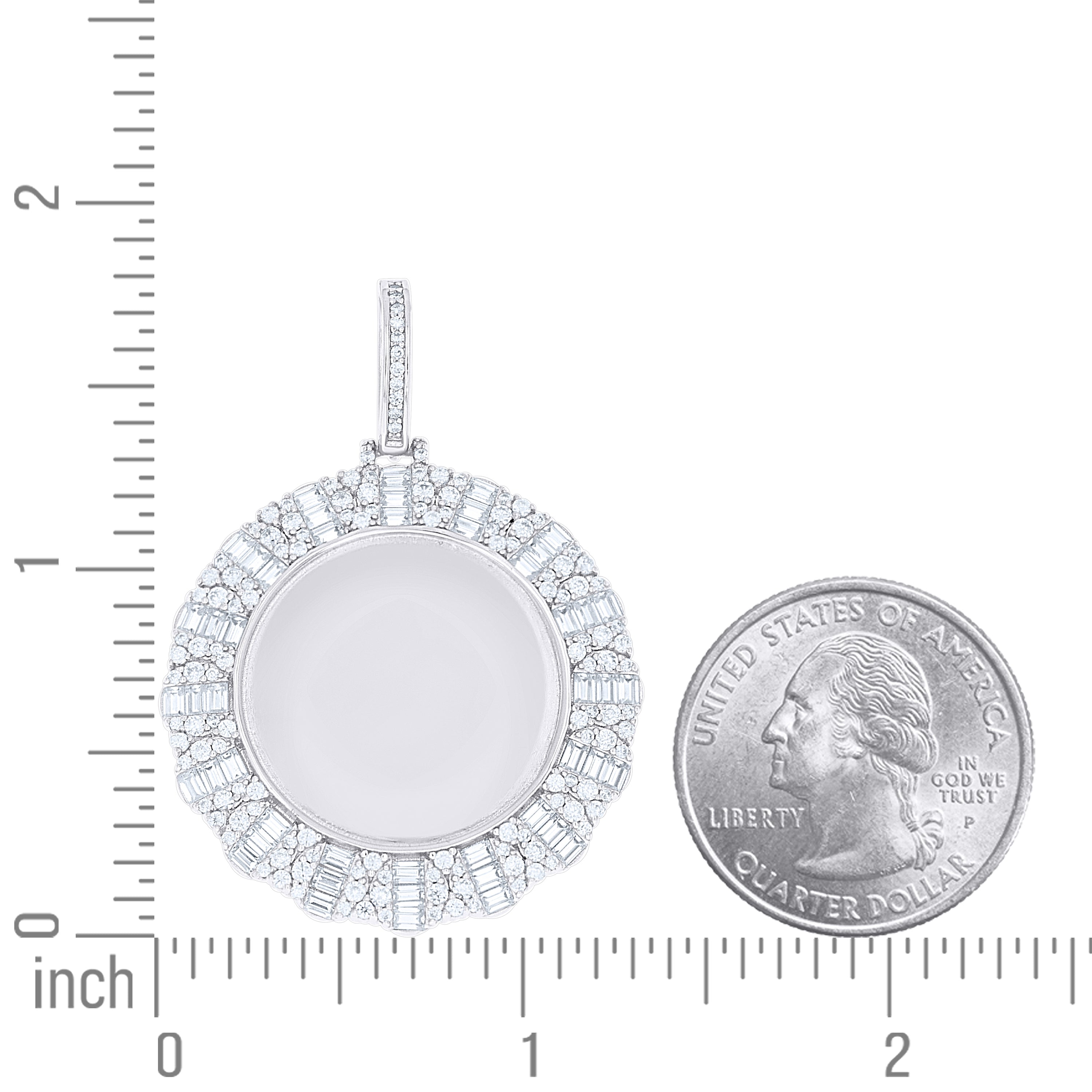 925 Sterling Silver Unisex Round Baguette Cubic-Zirconia Picture Frame Pendant