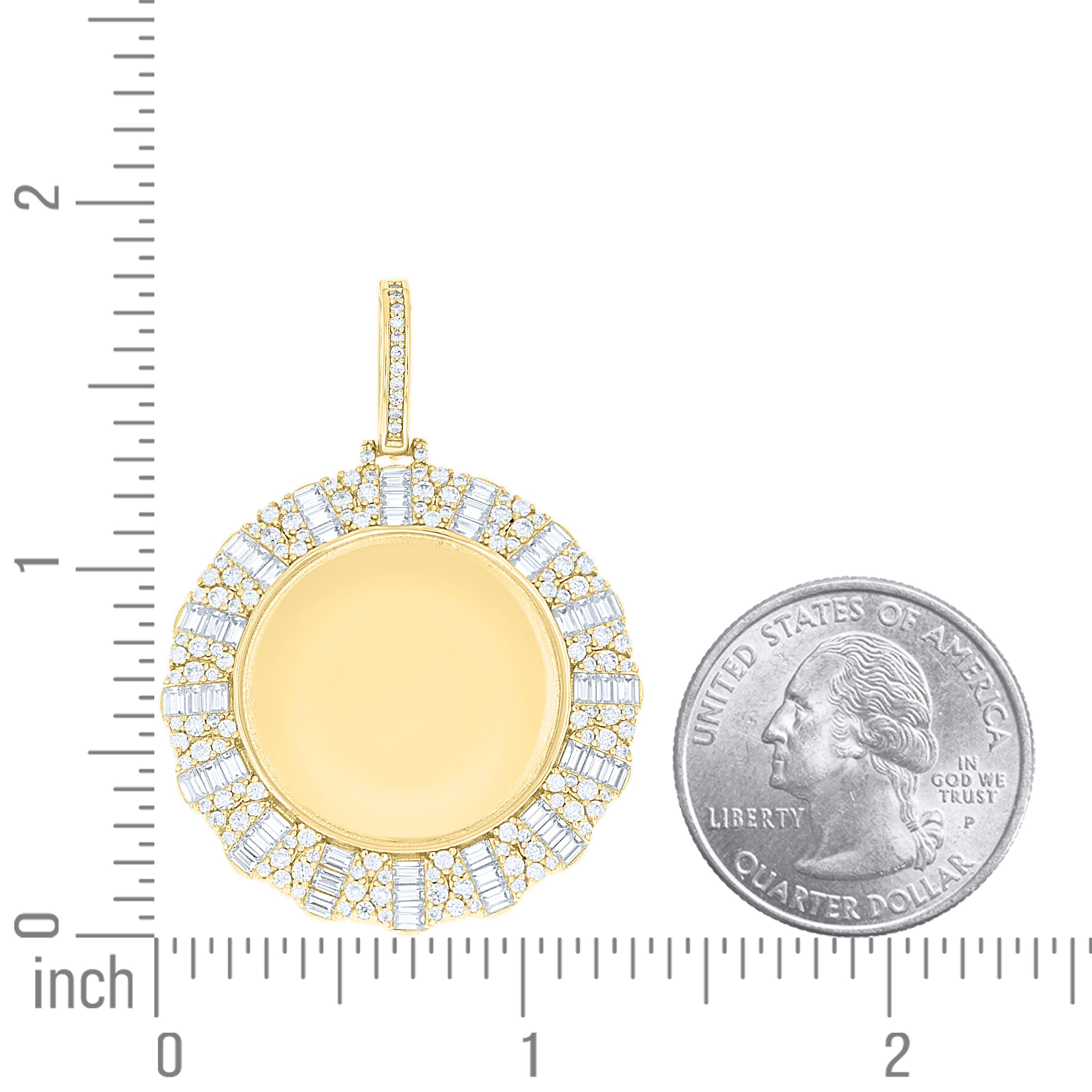 925 Sterling Silver Yellow-tone Unisex Round Baguette Cubic-Zirconia Picture Frame Pendant