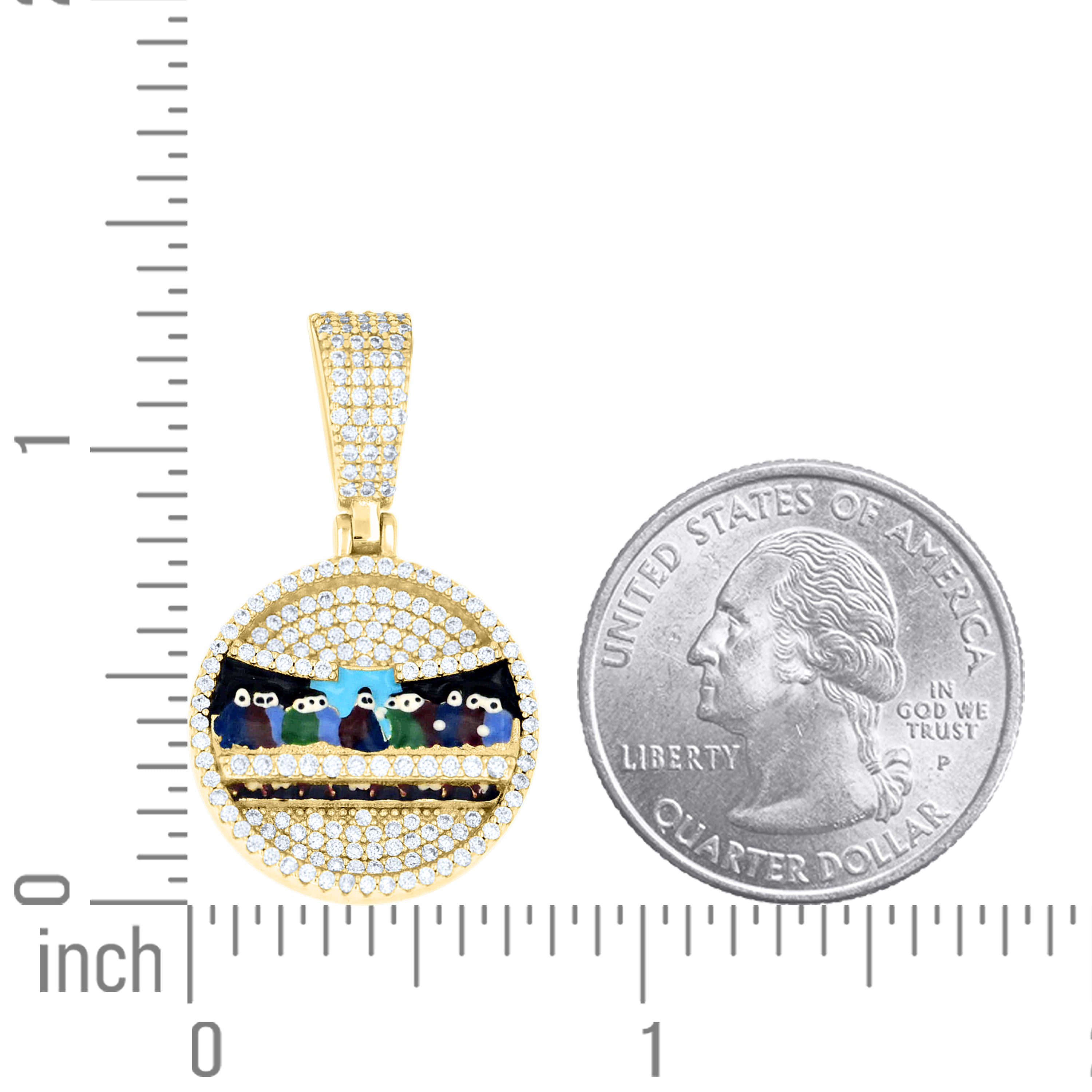 925 Sterling Silver Yellow-tone Men Cubic-Zirconia Last Supper Religious Charm Pendant