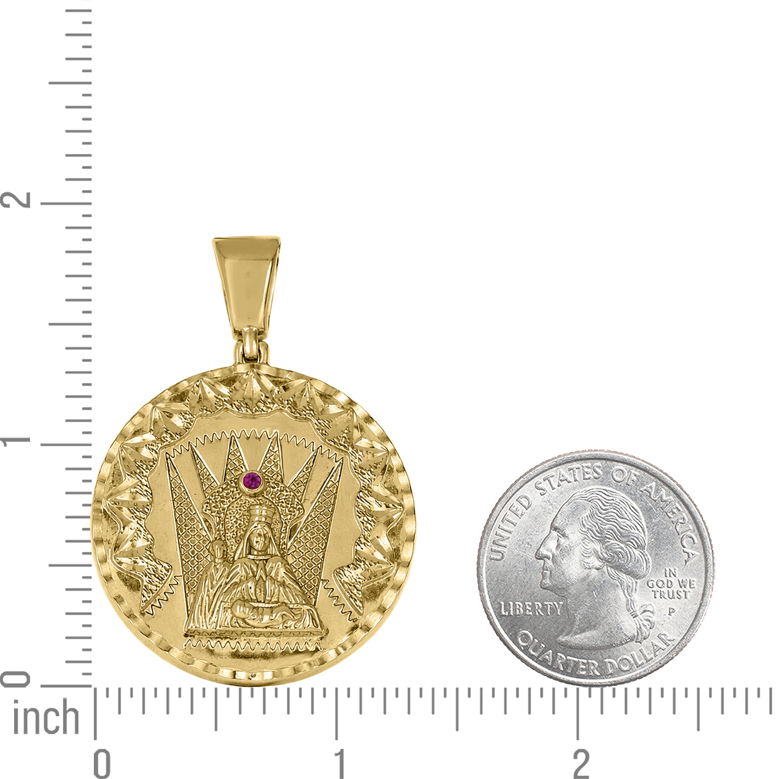 925 Sterling Silver Yellow-Tone Unisex Pink Cubic-Zirconia St. Barbara Religious Pendant