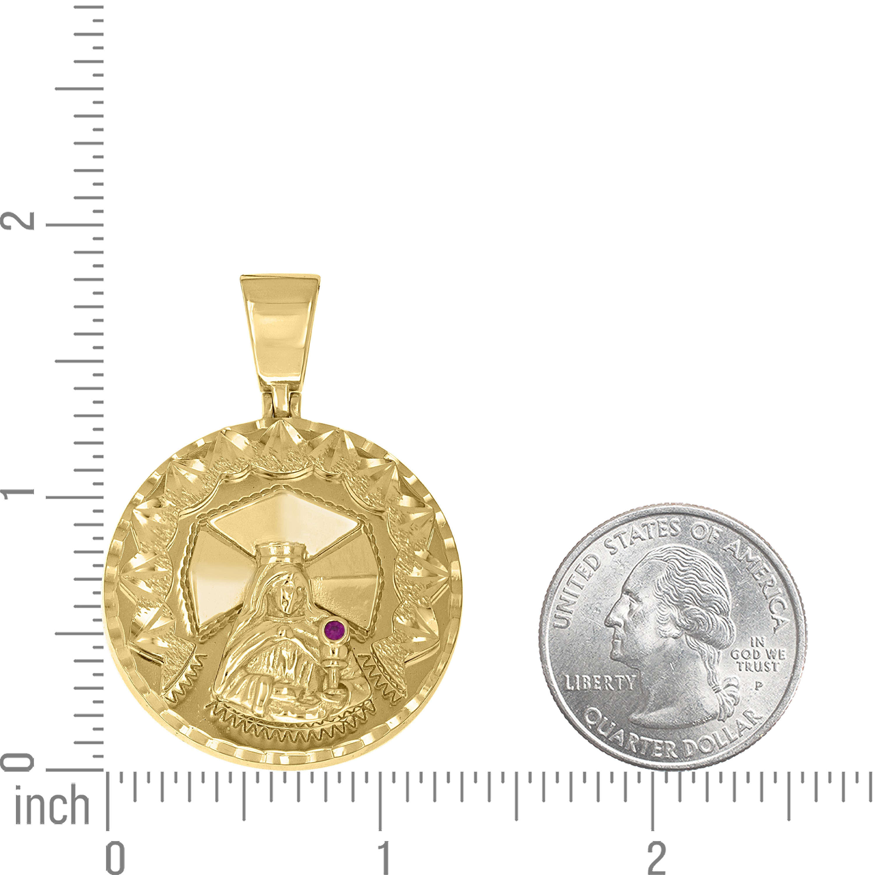 925 Sterling Silver Yellow-Tone Unisex Pink Cubic-Zirconia St. Barbara Religious Pendant