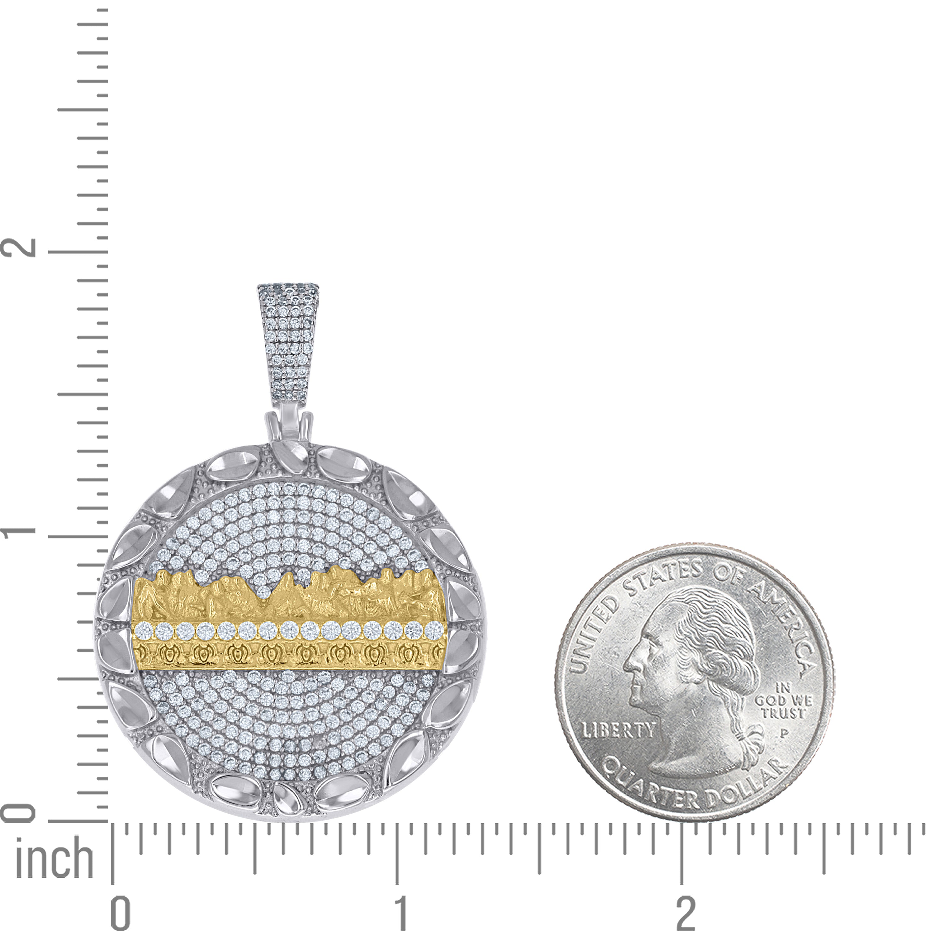 925 Sterling Silver Yellow-Tone Mens Cubic-Zirconia Nugget Last Supper Religious Pendant