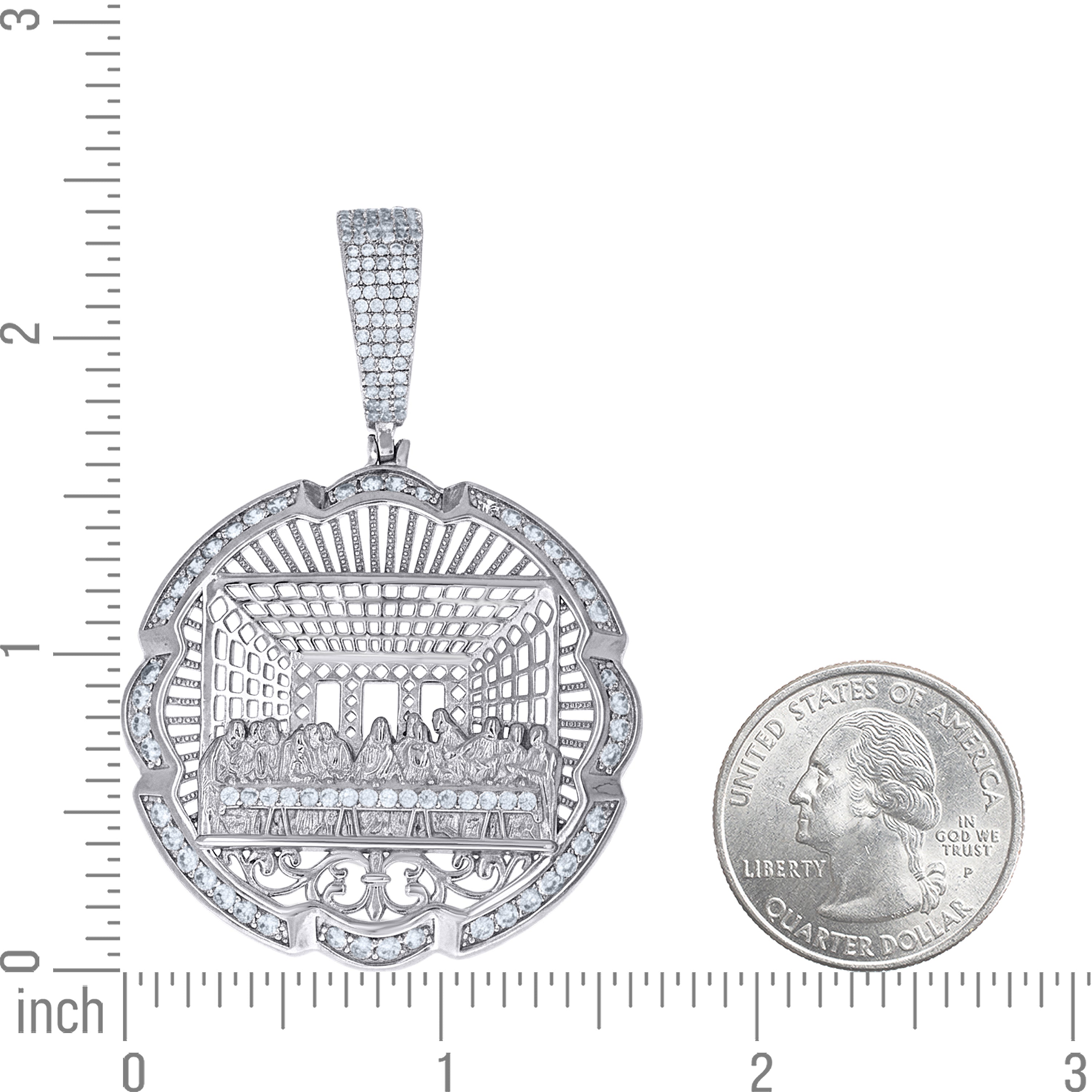 925 Sterling Silver Mens Cubic-Zirconia Last Supper Religious Pendant
