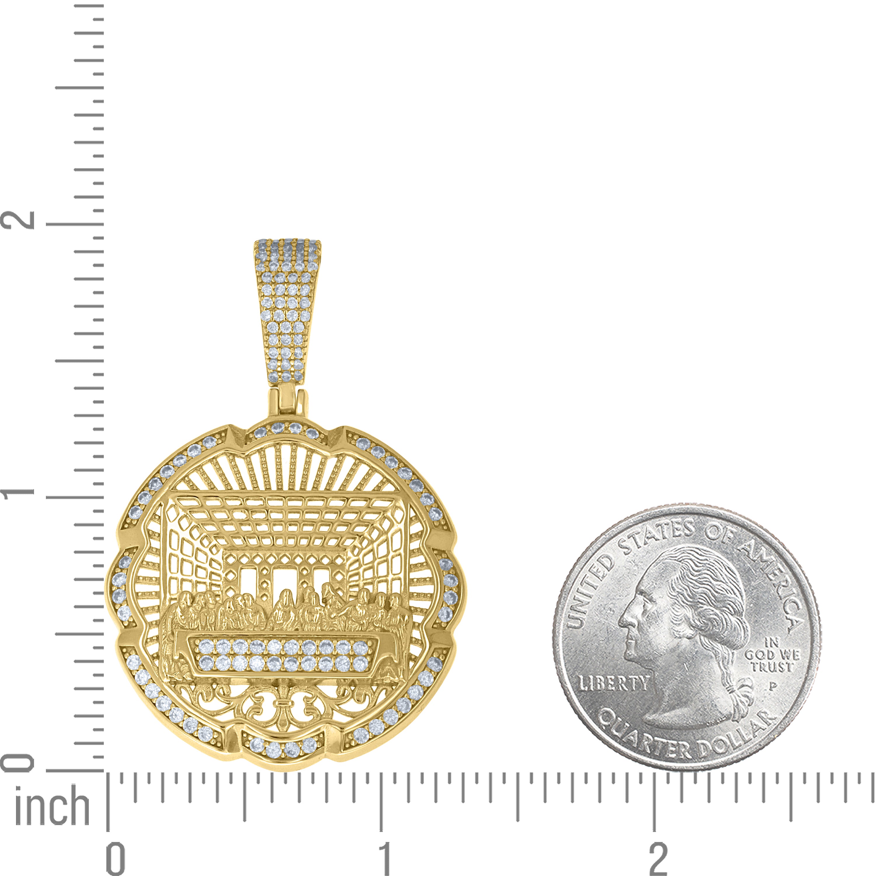 925 Sterling Silver Yellow-Tone Mens Cubic-Zirconia Last Supper Religious Pendant