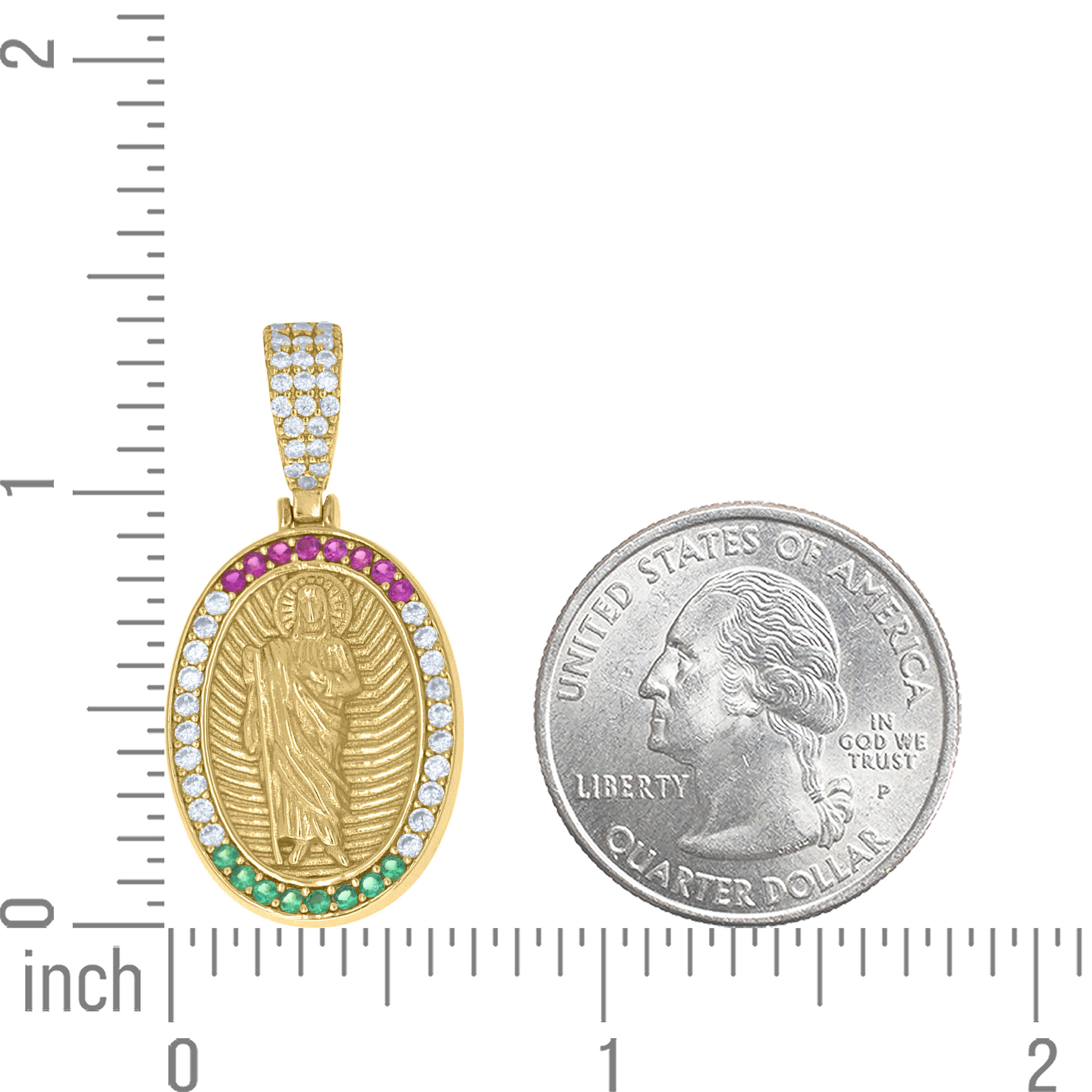 925 Sterling Silver Yellow-Tone Unisex Green Pink White Cubic-Zirconia St. Jude Religious Pendant