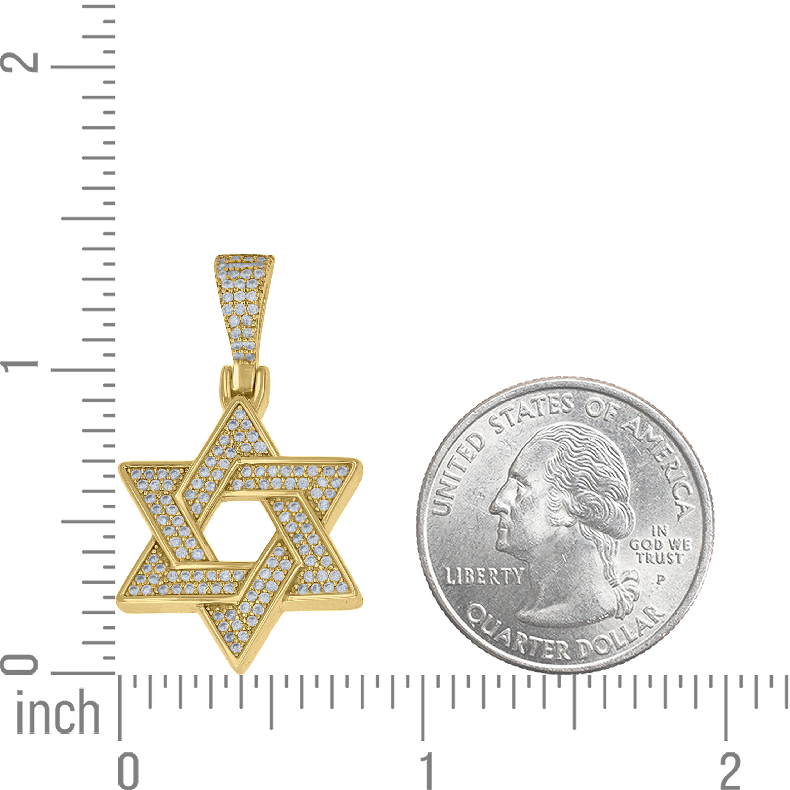 925 Sterling Silver Yellow-Tone Unisex Cubic-Zirconia Star Of David Religious Pendant