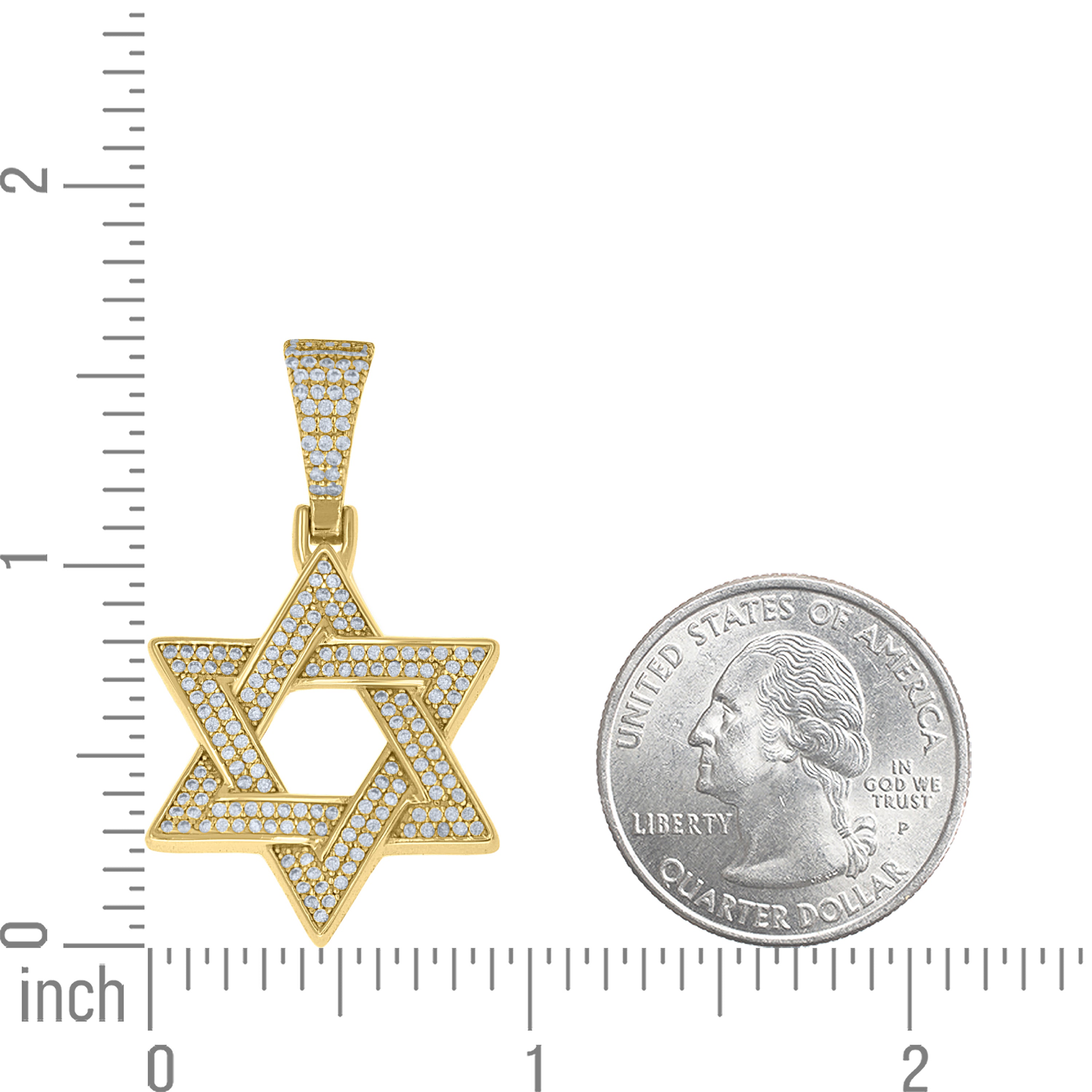925 Sterling Silver Yellow-Tone Unisex Cubic-Zirconia Star Of David Religious Pendant
