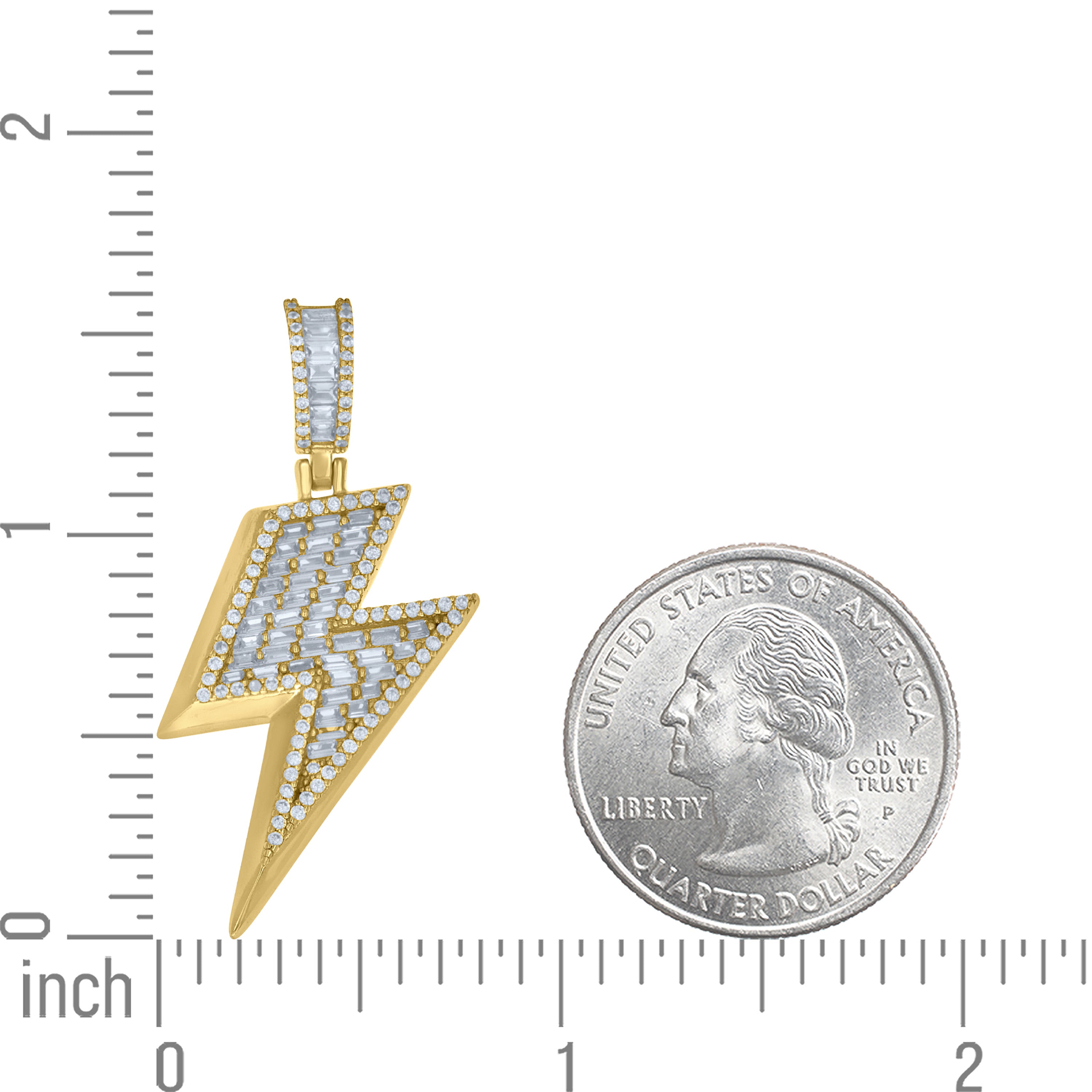 925 Sterling Silver Yellow-Tone Unisex Baguette Round Cubic-Zirconia Lightning Bolt Fashion Pendant