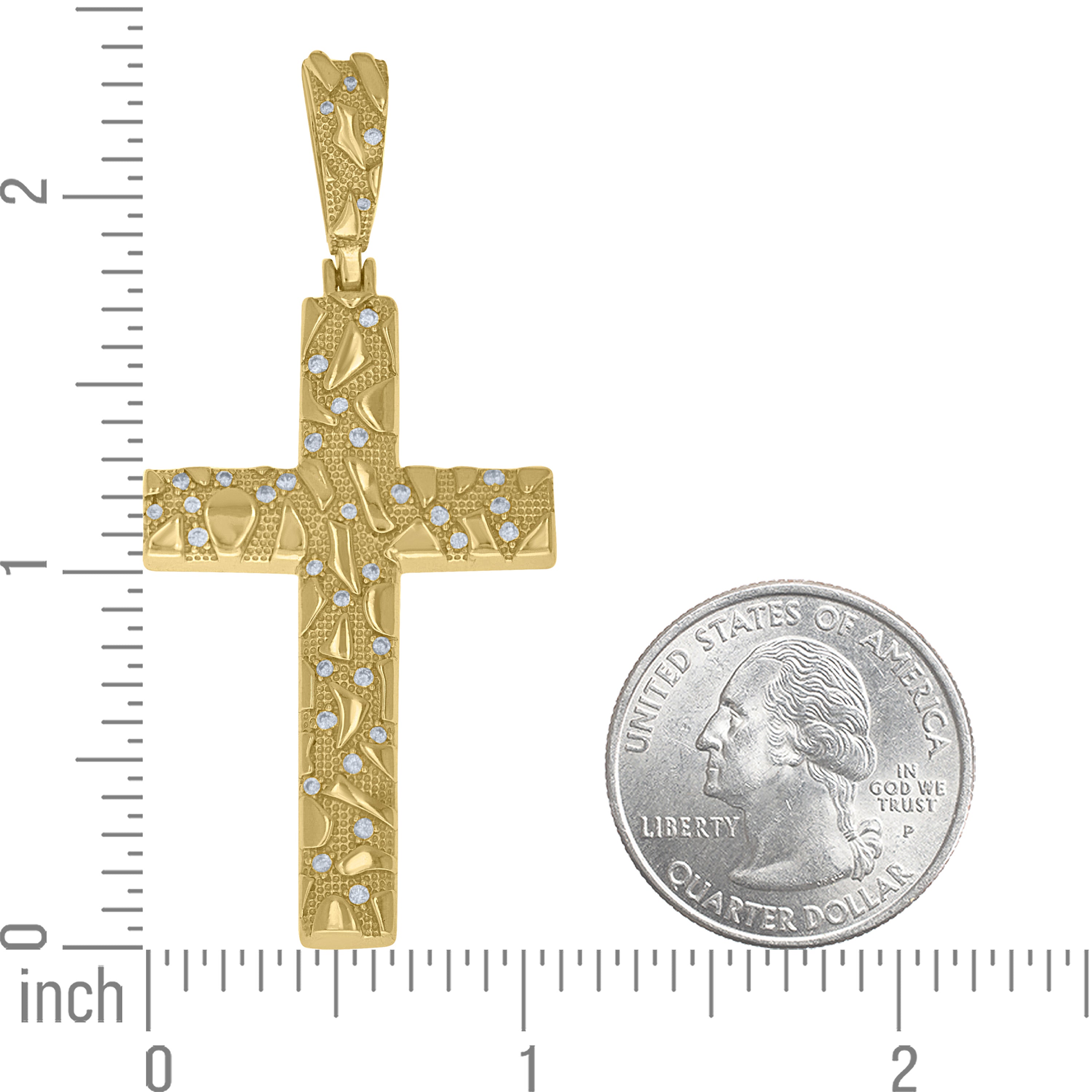 925 Sterling Silver Yellow-Tone Mens Cubic-Zirconia Nugget Cross Religious Pendant
