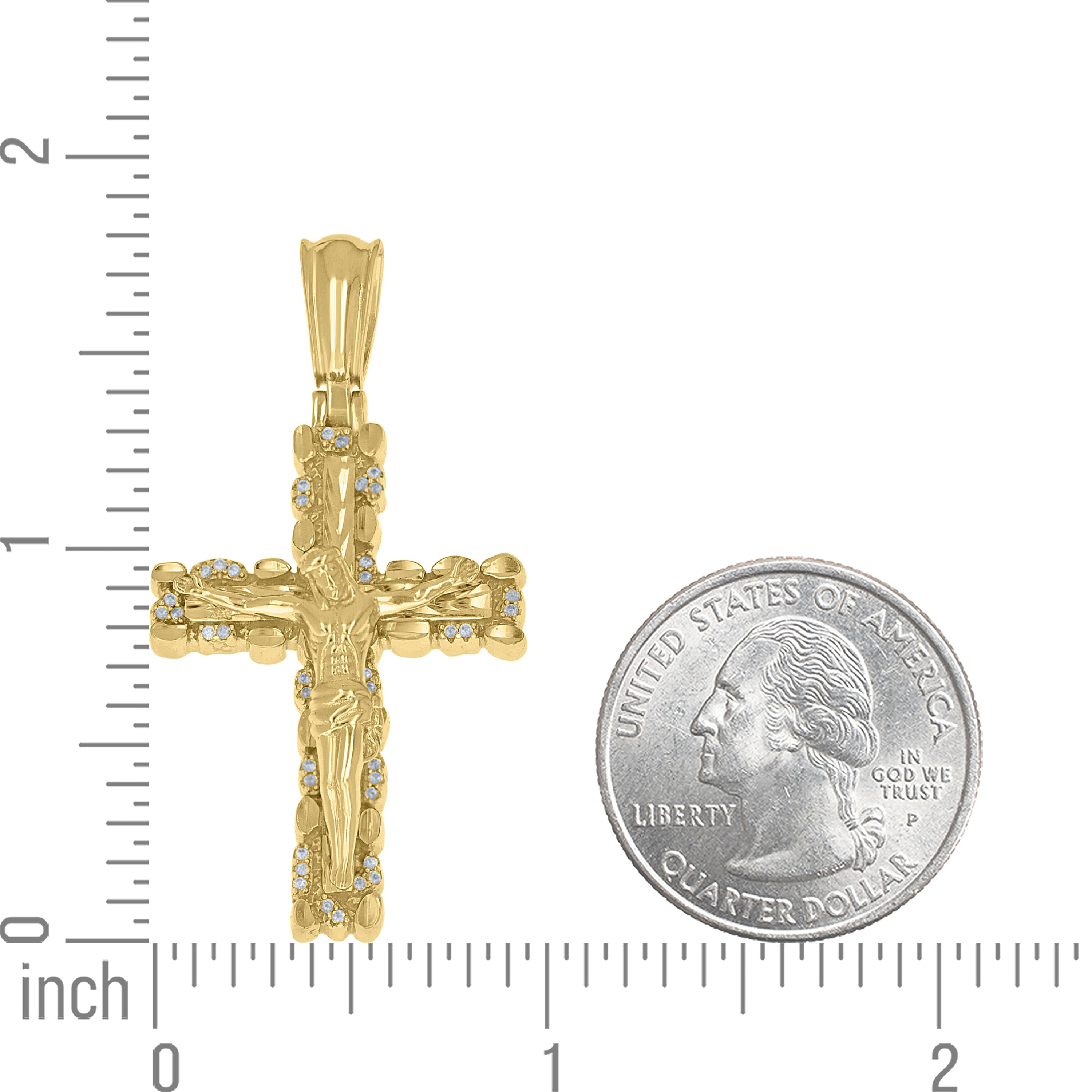 925 Sterling Silver Yellow-Tone Mens Cubic-Zirconia Crucifix Cross Religious Pendant