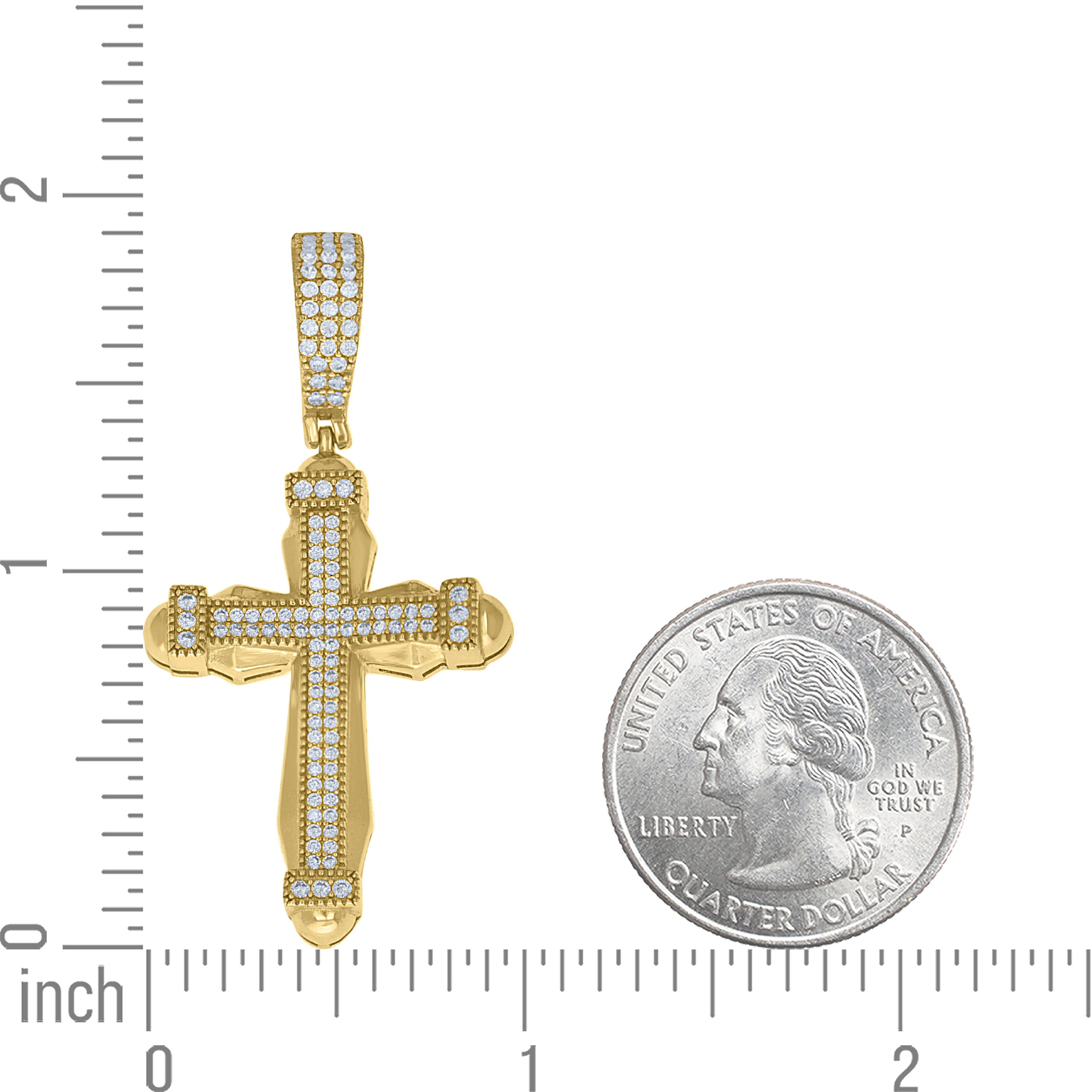 925 Sterling Silver Yellow-Tone Unisex Cubic-Zirconia Cross Religious Pendant