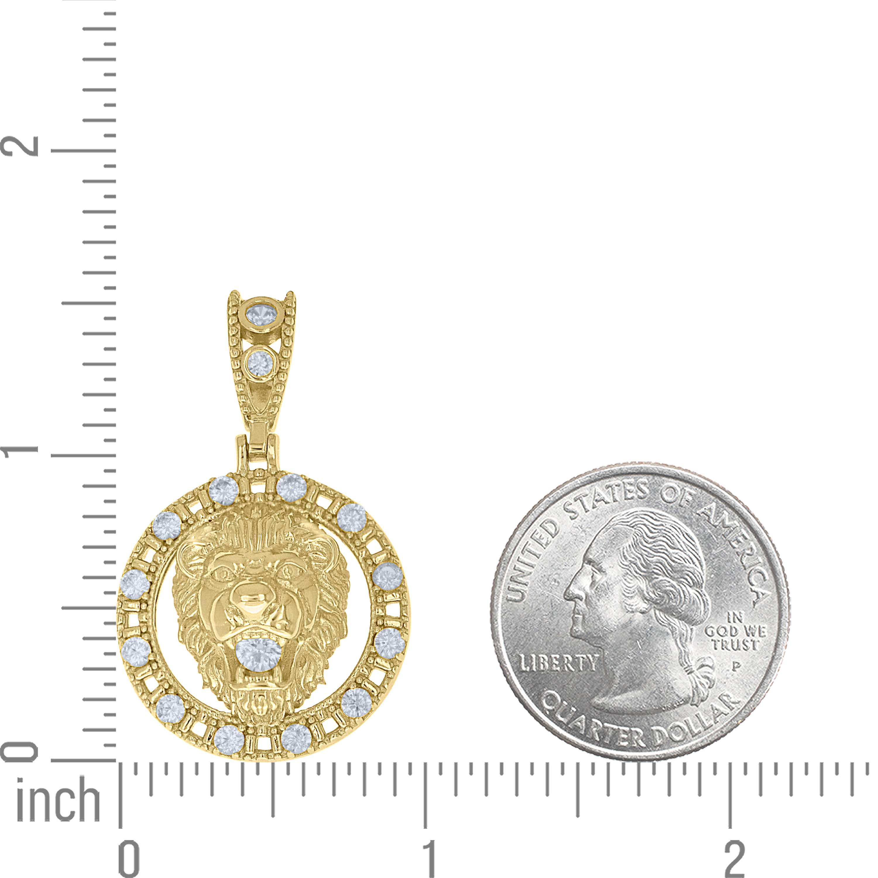925 Sterling Silver Yellow-Tone Mens Cubic-Zirconia Leo/Lion Head Charm Pendant