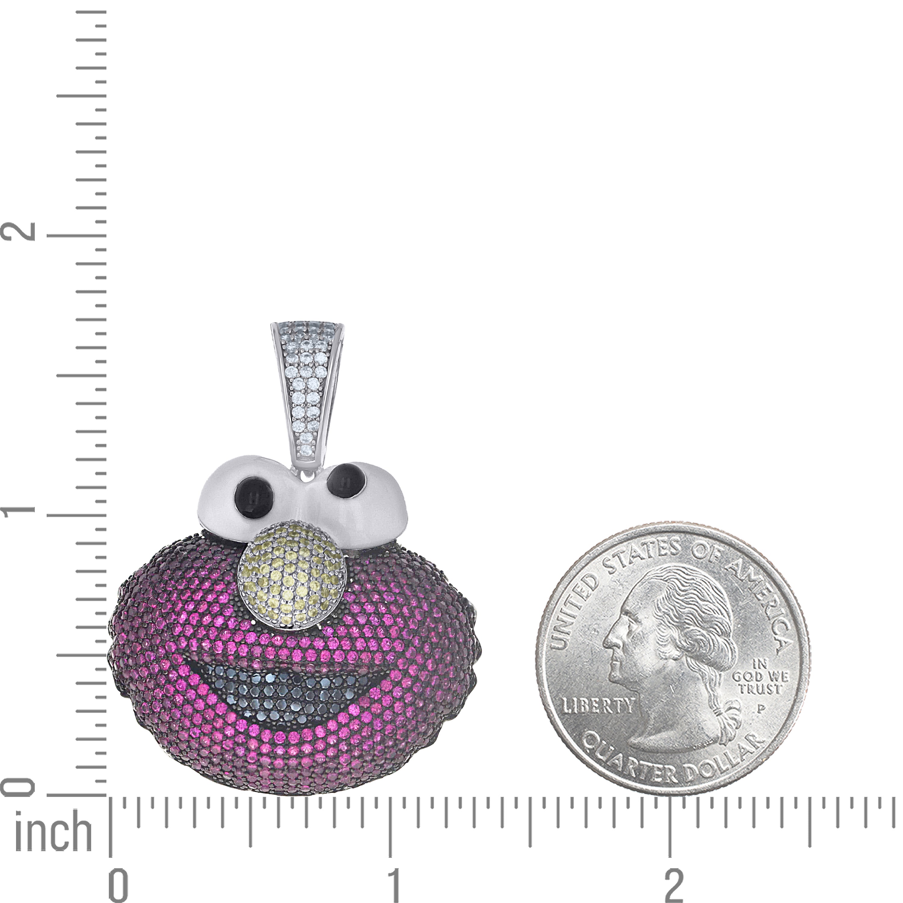 925 Sterling Silver Mens Yellow Pink Black White Cubic-Zirconia Elmo Character Cartoon Pendant