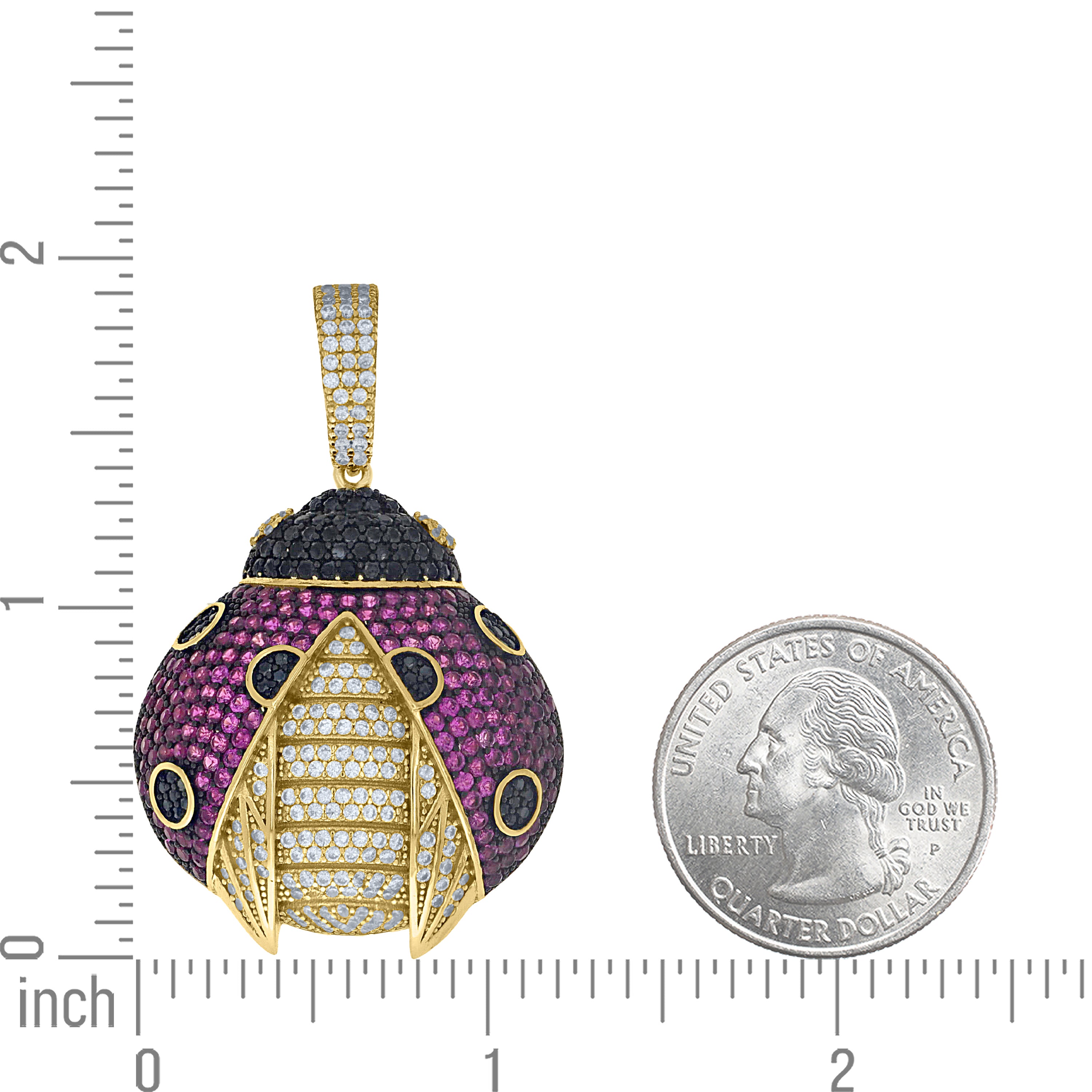 925 Sterling Silver Yellow-Tone Mens Pink Black White Cubic-Zirconia Ladybug Fashion Pendant